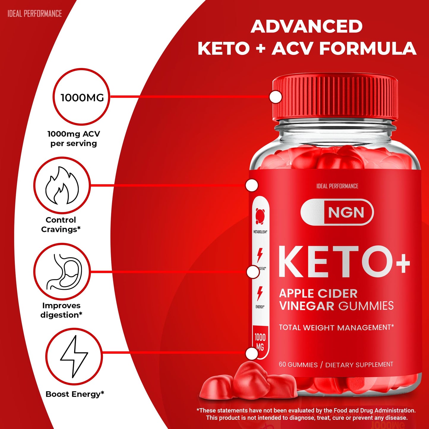 IDEAL PERFORMANCE NGN Keto ACV Gummies Gummy 60 Count
