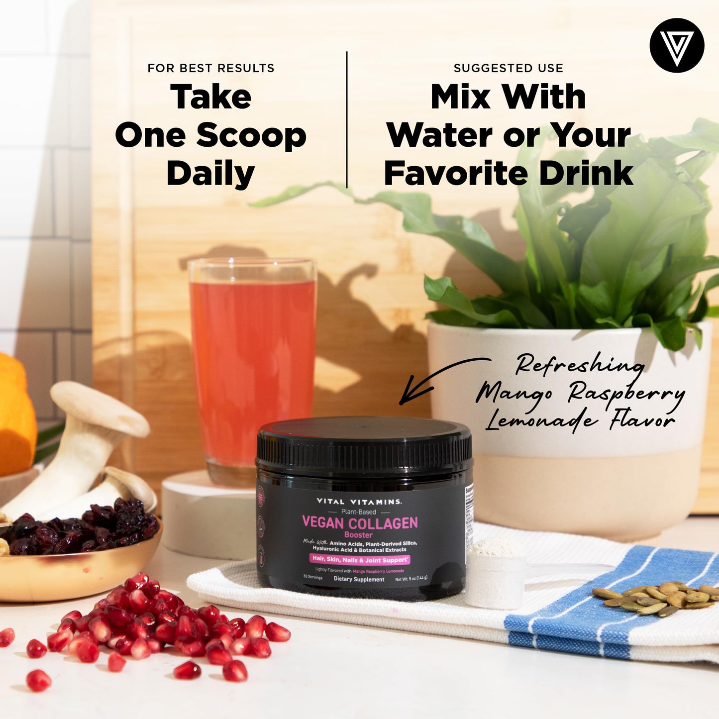 Vital Vitamins Vegan Collagen Booster Powder with Amino Acids & Vitamin C, 5 Ounce
