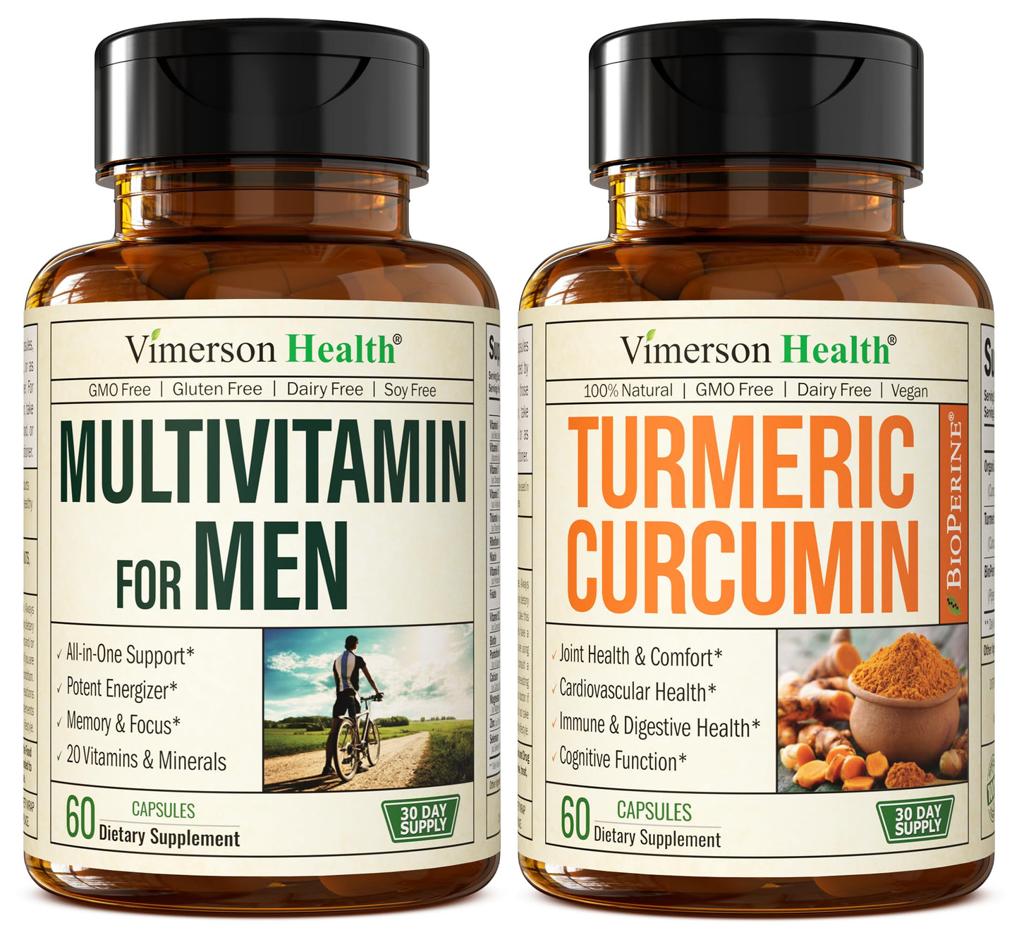 Vimerson Health Men's Multivitamin + Turmeric Curcumin with Black Pepper Extract Capsules 2-Pack