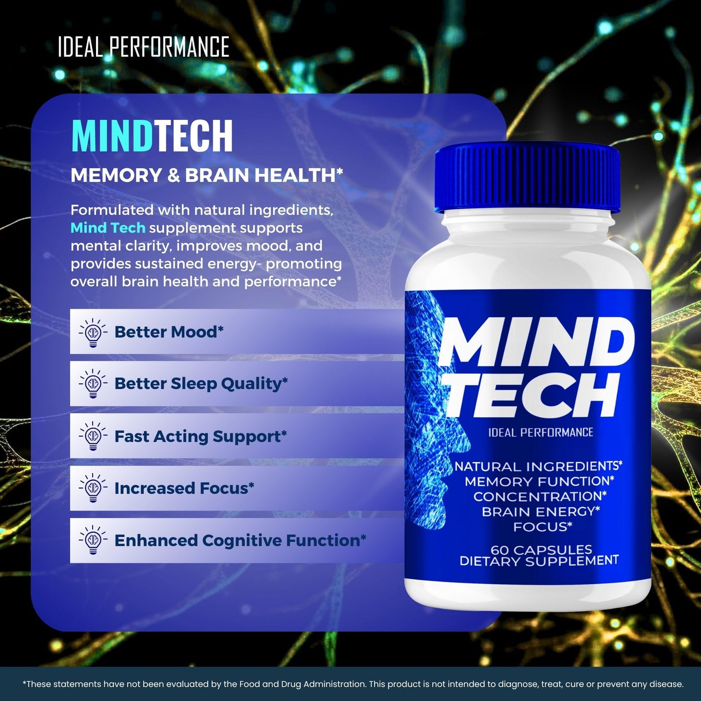 IDEAL PERFORMANCE Mind Tech Brain & Memory Supplement Capsules, 120 Capsules