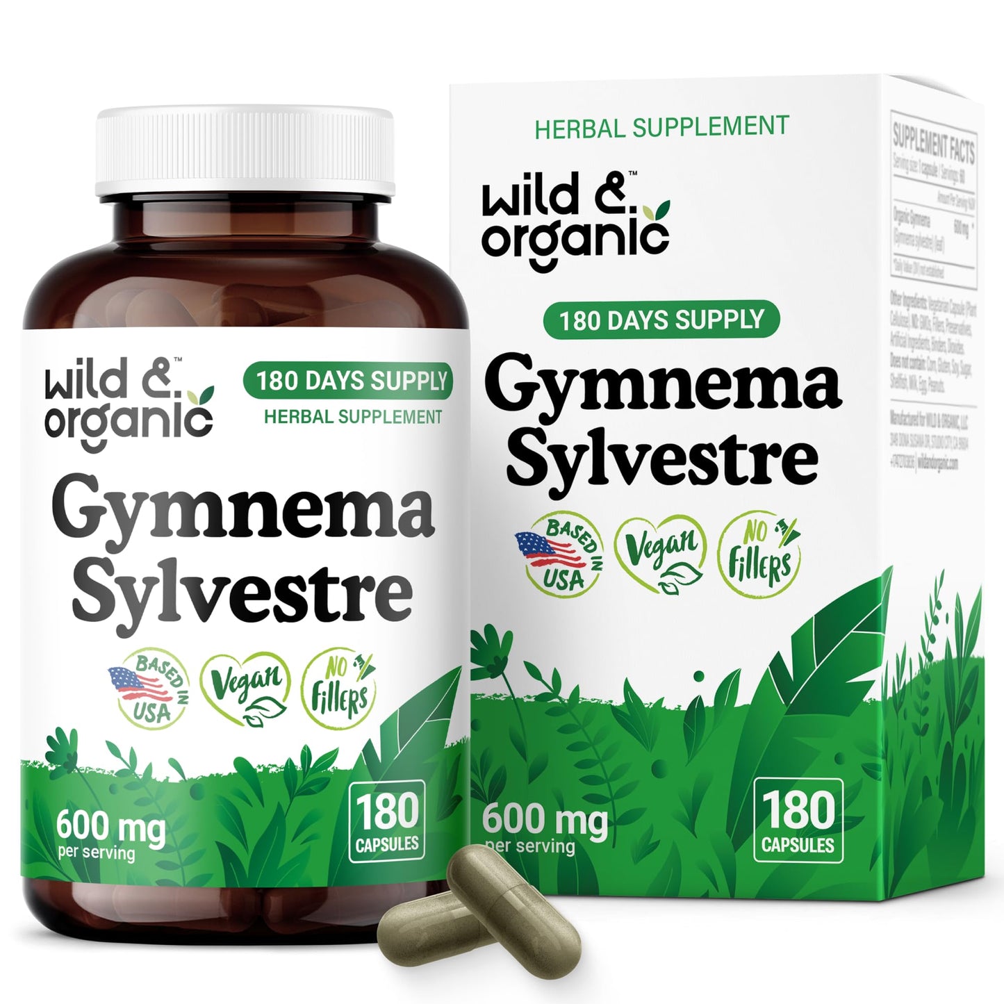 Wild & Organic Gymnema Sylvestre Capsules 600 mg, 180 Count
