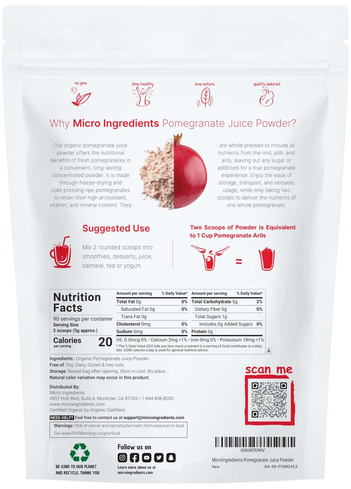 Micro Ingredients Organic Pomegranate Juice Powder 16 oz