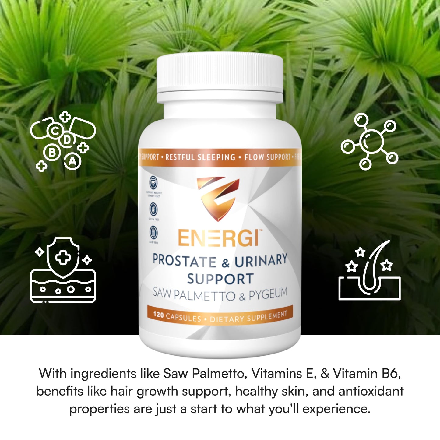 ENERGI NUT Prostate Support Supplement with Saw Palmetto Capsules, 120 Capsules