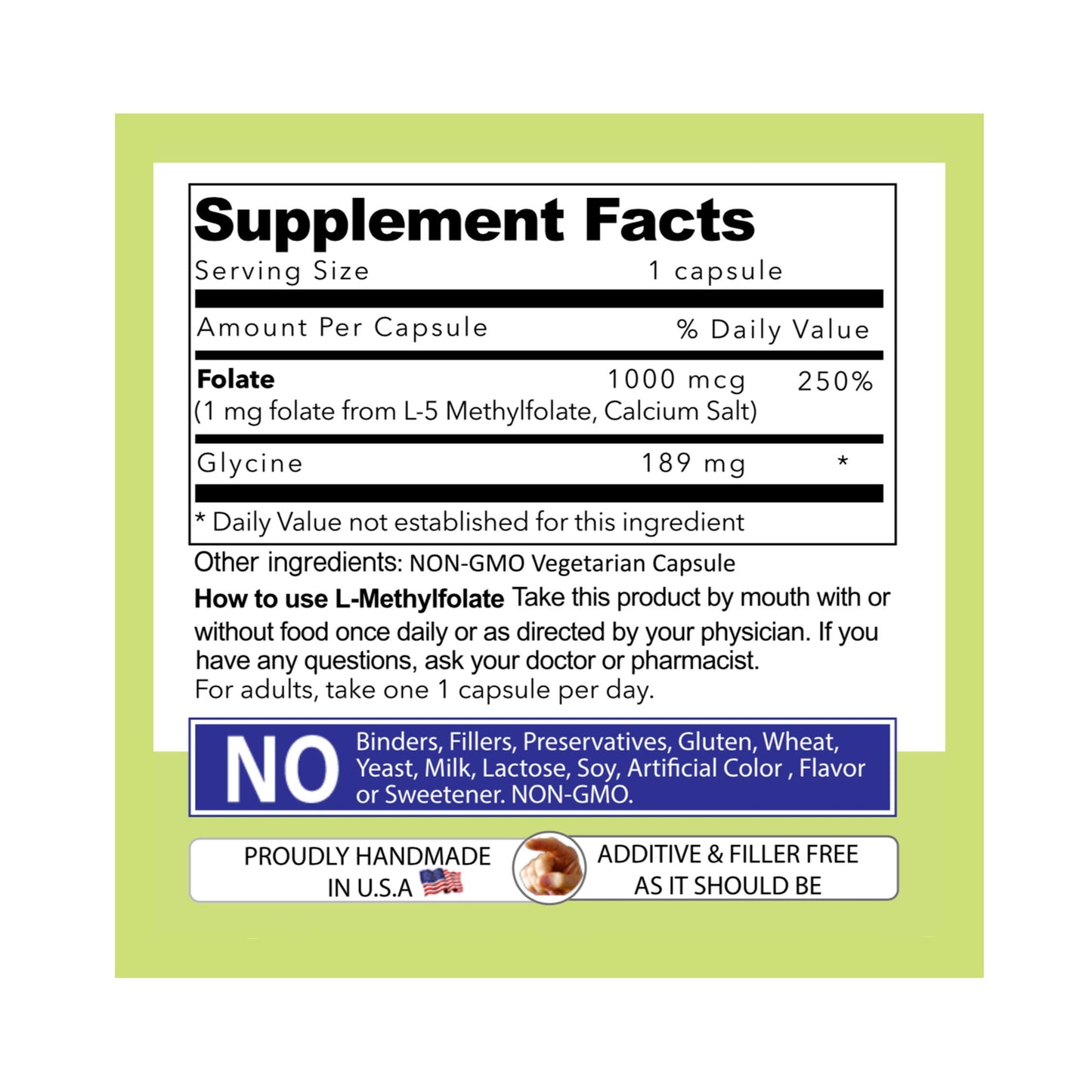 AND GIVE US TODAY OUR DAILY Our Daily Vites L-Methylfolate 1mg / 1000 mcg Maximum Strength Active Folate, 5-MTHF, Filler Free, Gluten Free, Non-GMO, Vegetarian Capsules, 90 Count