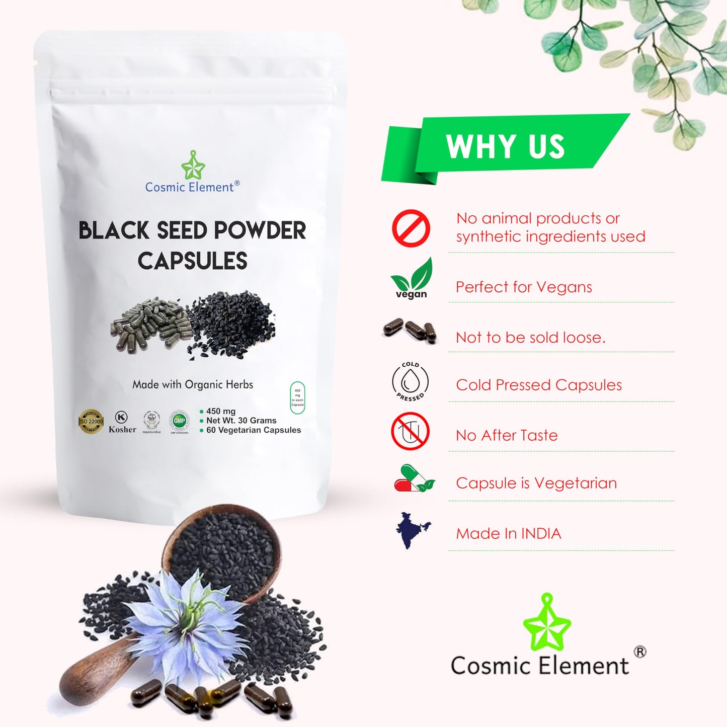 Cosmic Element Black Seed Powder, 60 Capsules