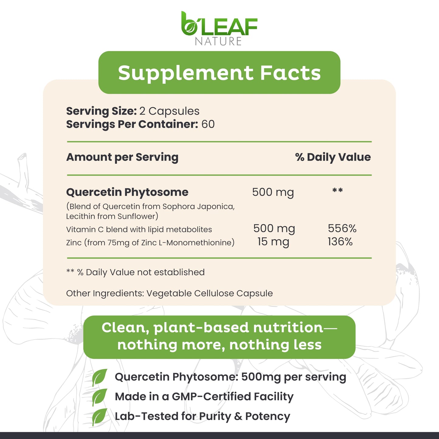 B'LEAF NATURE Quercetin Phytosome Capsules 120 Count