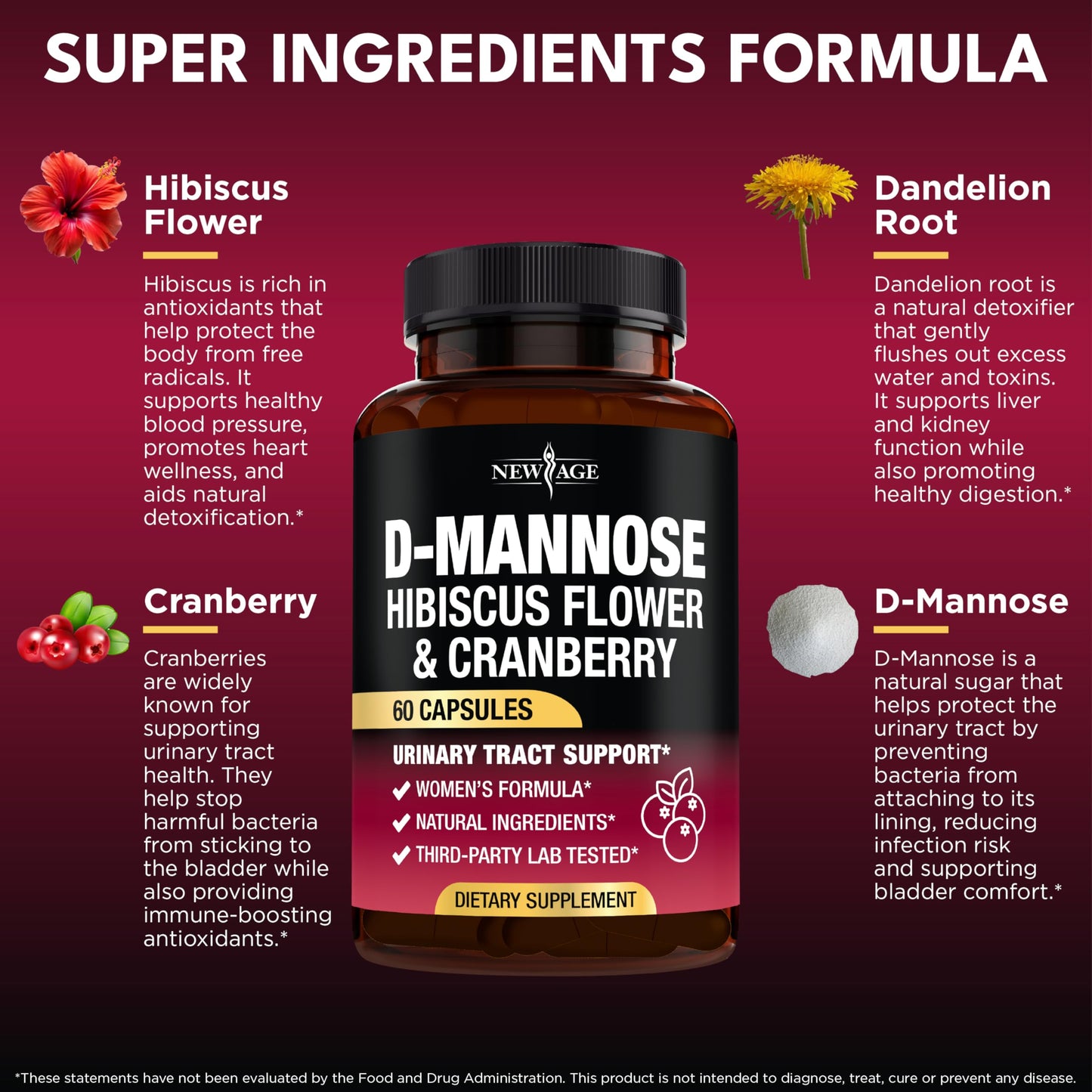 New Age D-Mannose with Cranberry & Hibiscus Capsules, 120 Count