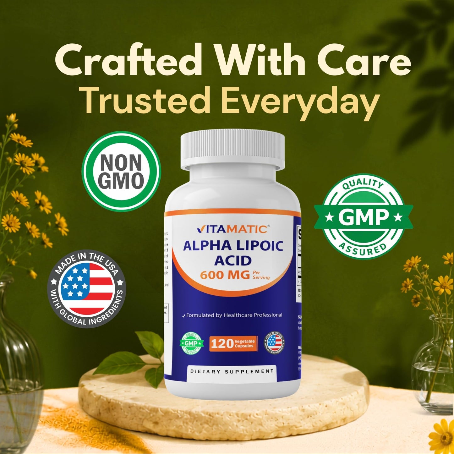 Vitamatic Alpha Lipoic Acid (ALA) 600mg Per Serving Capsule, 120 Capsules