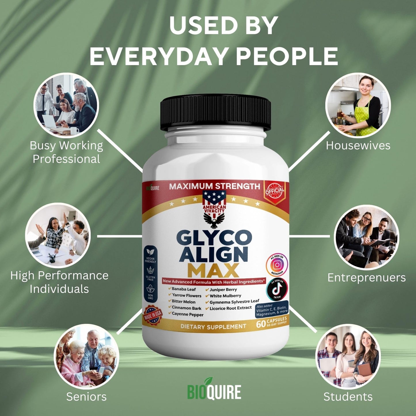 BIOQUIRE Glyco Align Max Maximum Strength Blood Sugar Support Supplement, Capsule, 60 Count