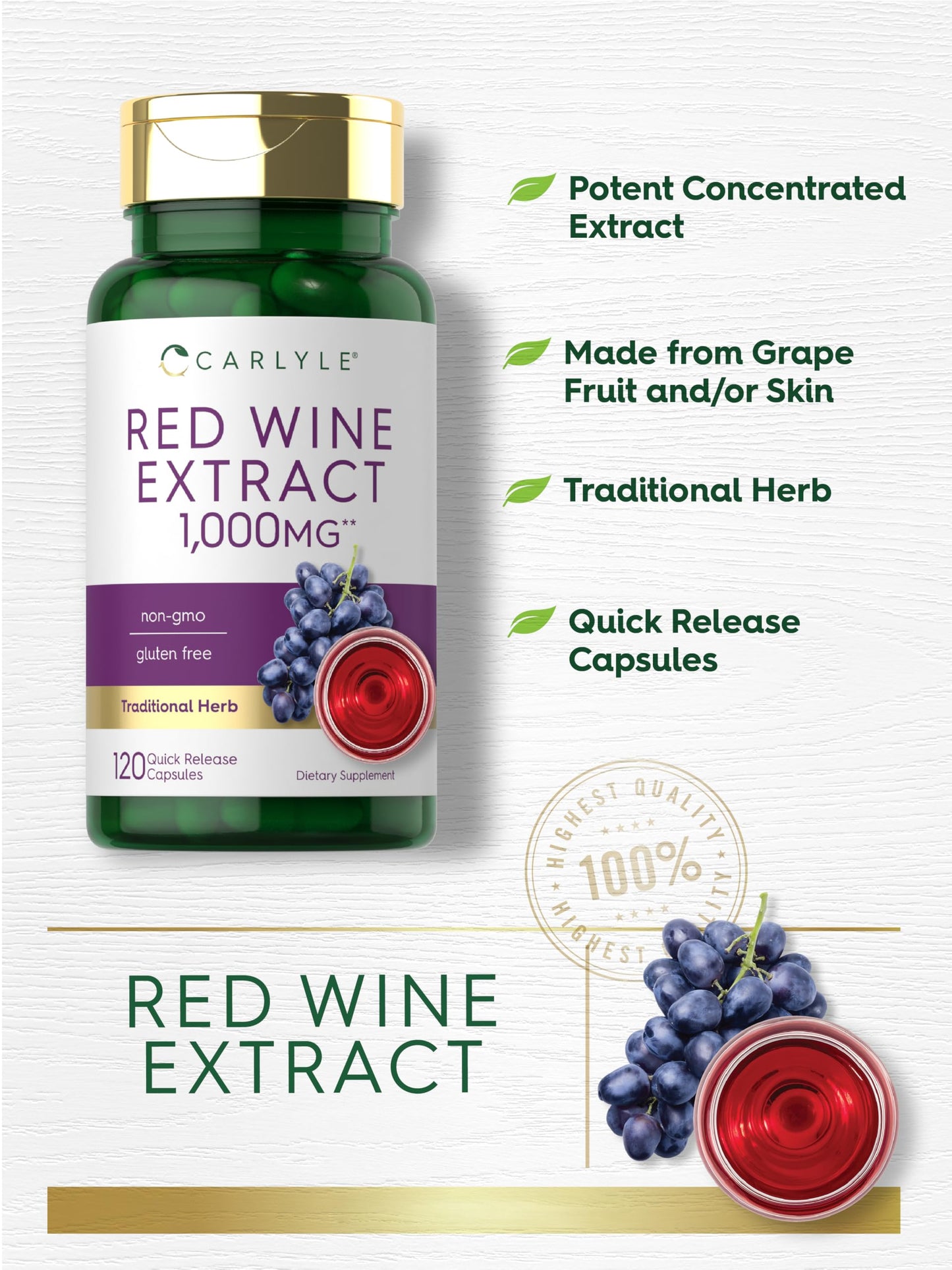 Carlyle Red Wine Extract Capsules 120 Count