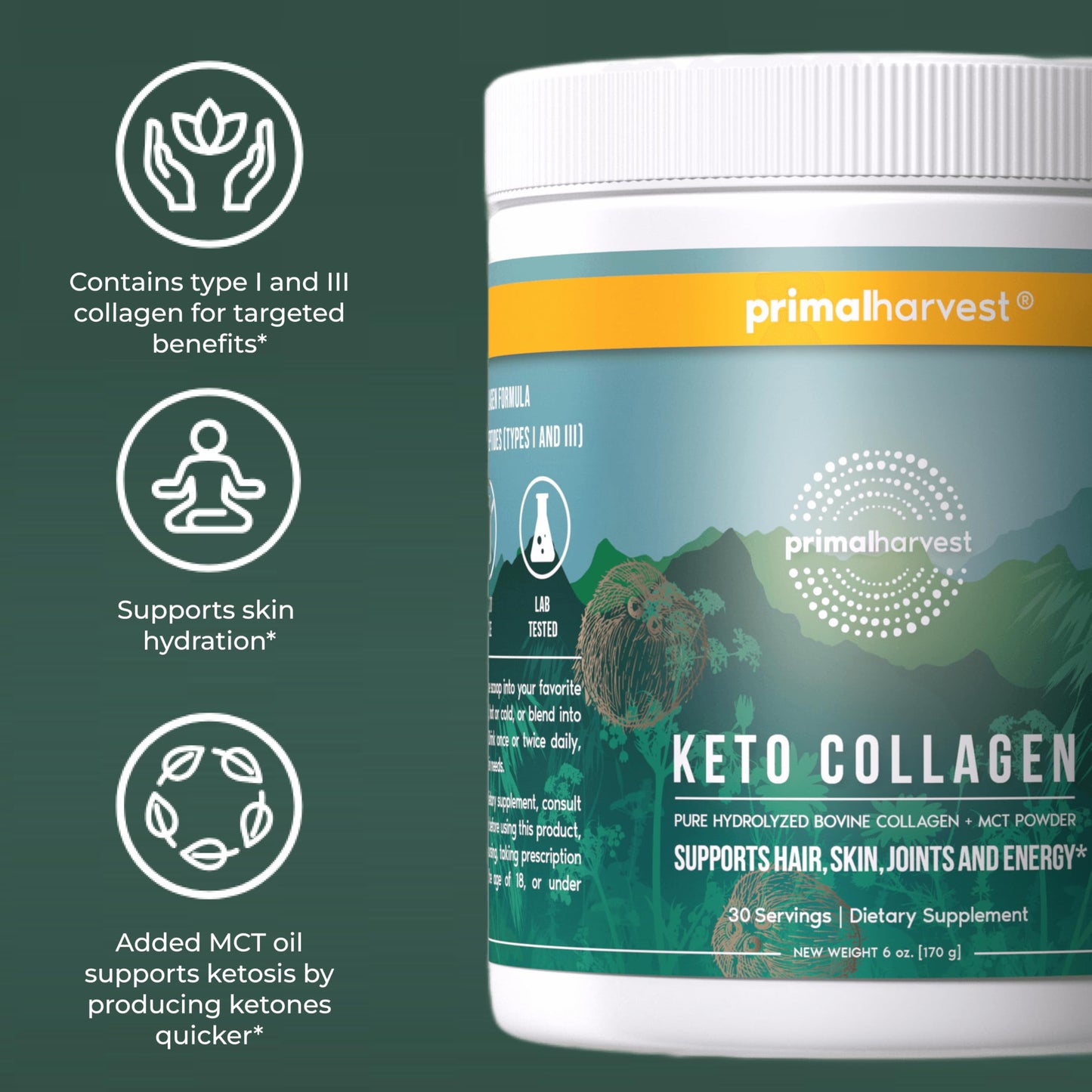 Primal Harvest Keto Collagen Daily Powder Supplement, 6-Count