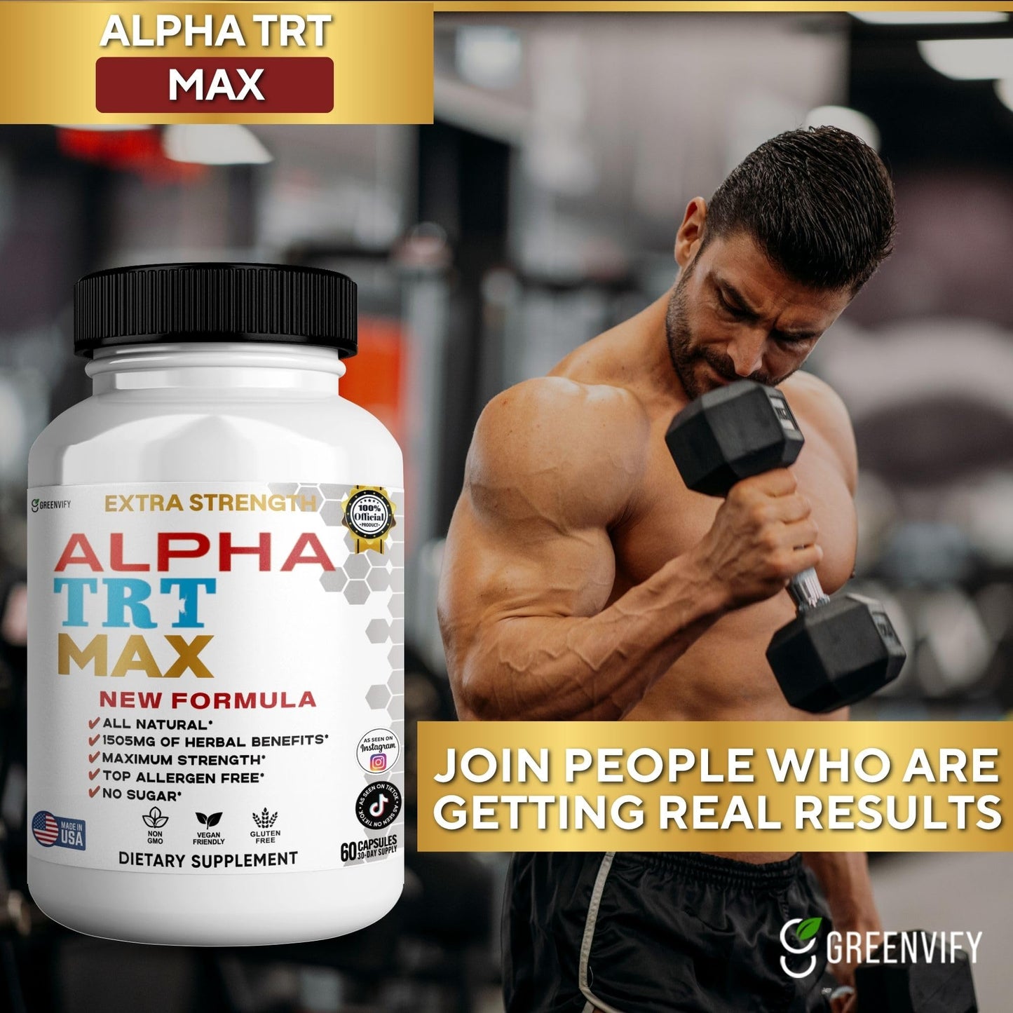 GREENVIFY Alpha TRT Max Extra Strength Organic Maca Root Blend 60 Capsules