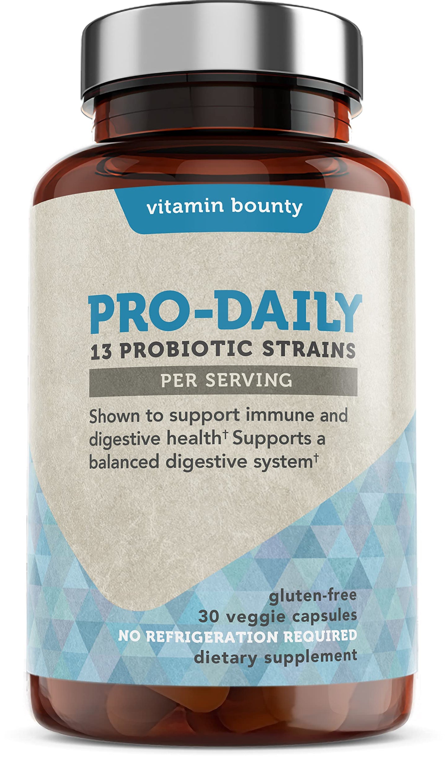 Vitamin Bounty Pro-Daily Probiotic 5 Billion CFU - 13 Strains with Lactobacillus Acidophilus & Bifidobacterium for Digestive Health - Probiotics for Men & Women Gut Health Support Capsules, 30 Count