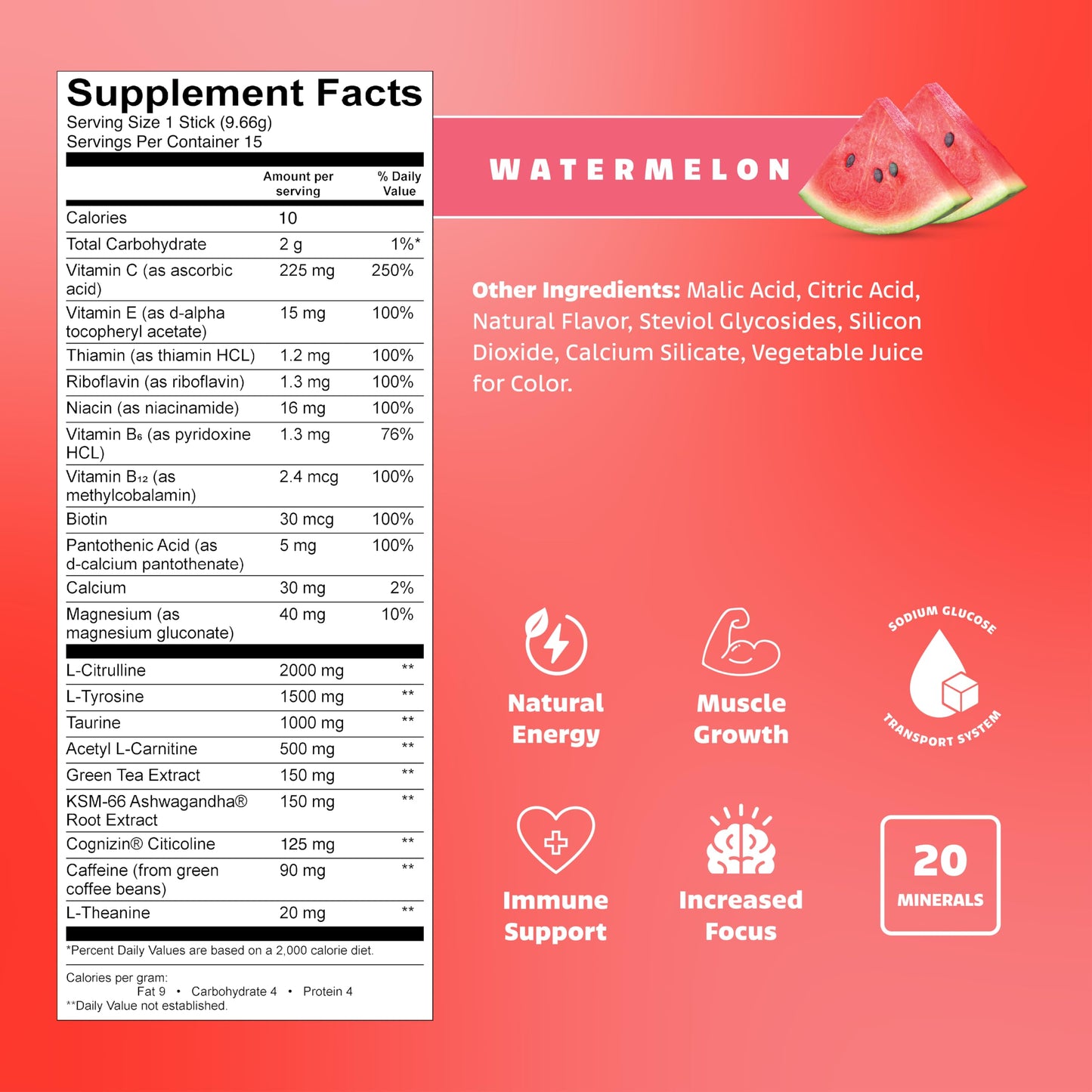 LivPur Nutrition Energy Electrolyte Mix Watermelon Natural Caffeine Powder 5.2 Ounce
