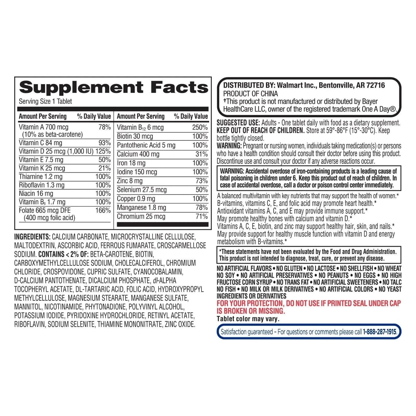 ikj One Daily Women's Multivitamin/Multimineral Supplement Tablet, 100 Count