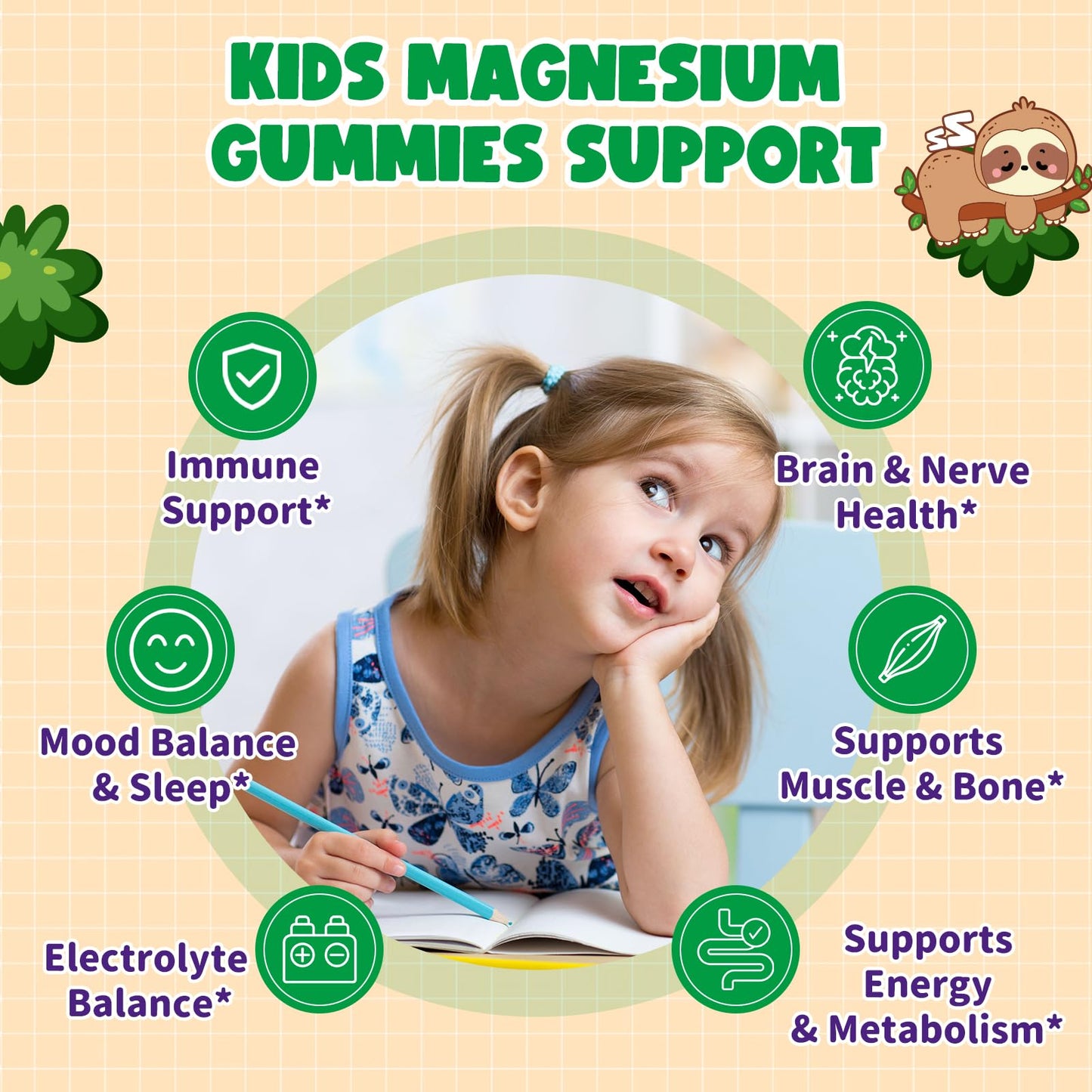 GZ HAOYUAN Kids Magnesium Glycinate Gummies, 60 Count