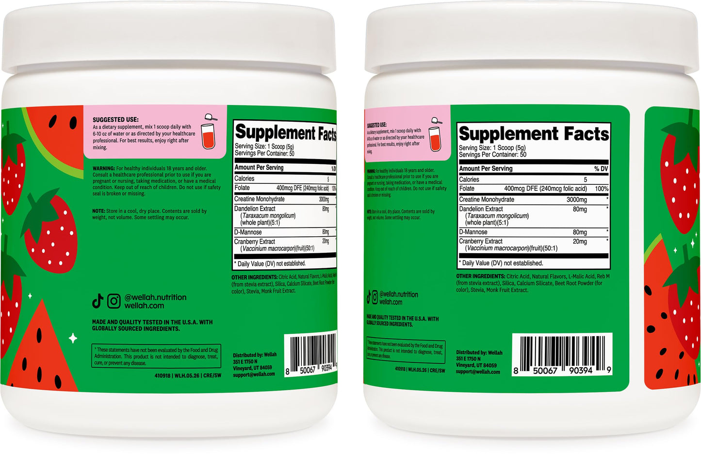 Wellah Creatine for Women (Strawberry Watermelon) Powder 9.1 oz
