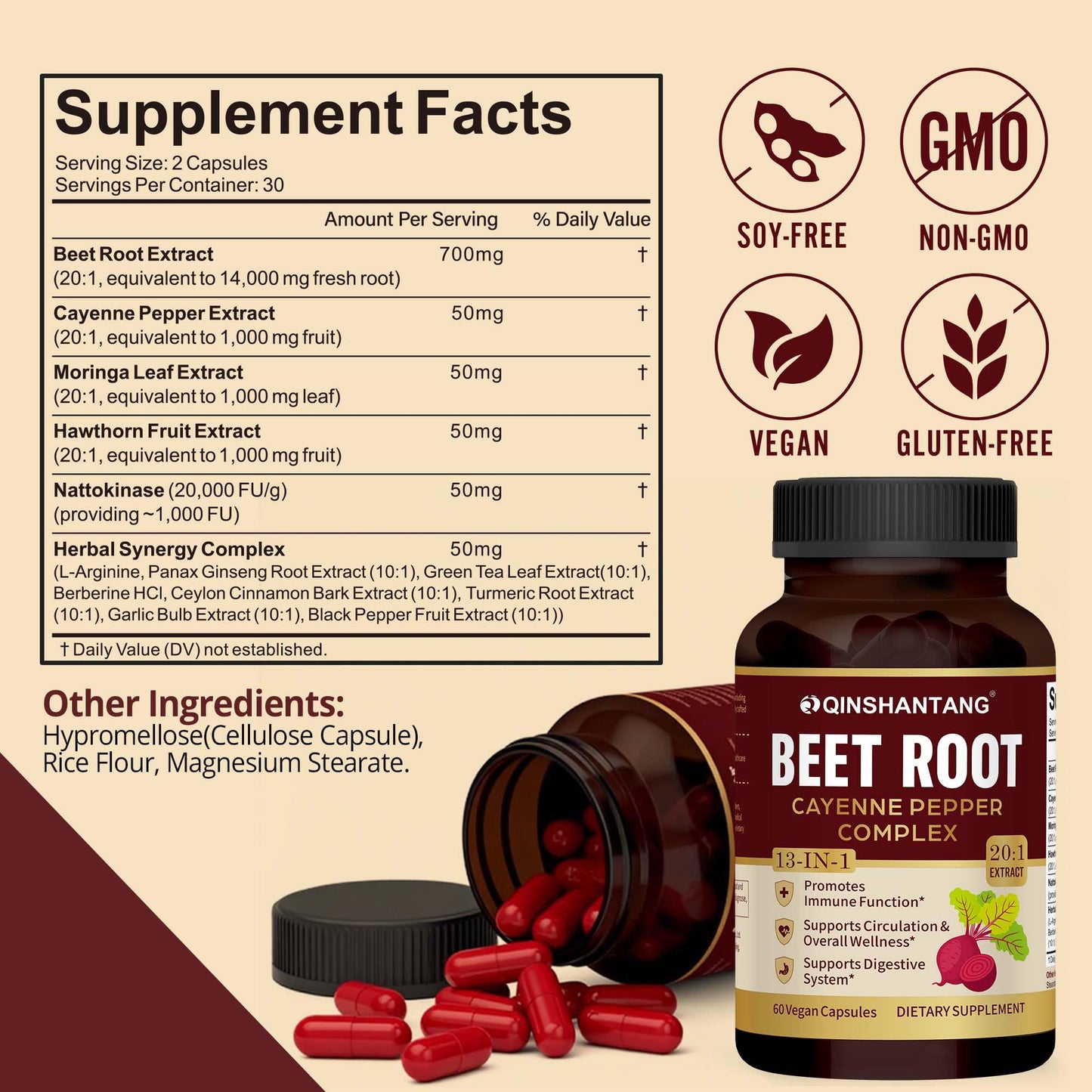 QIN SHAN TANG Beet Root Capsules, 60 Count