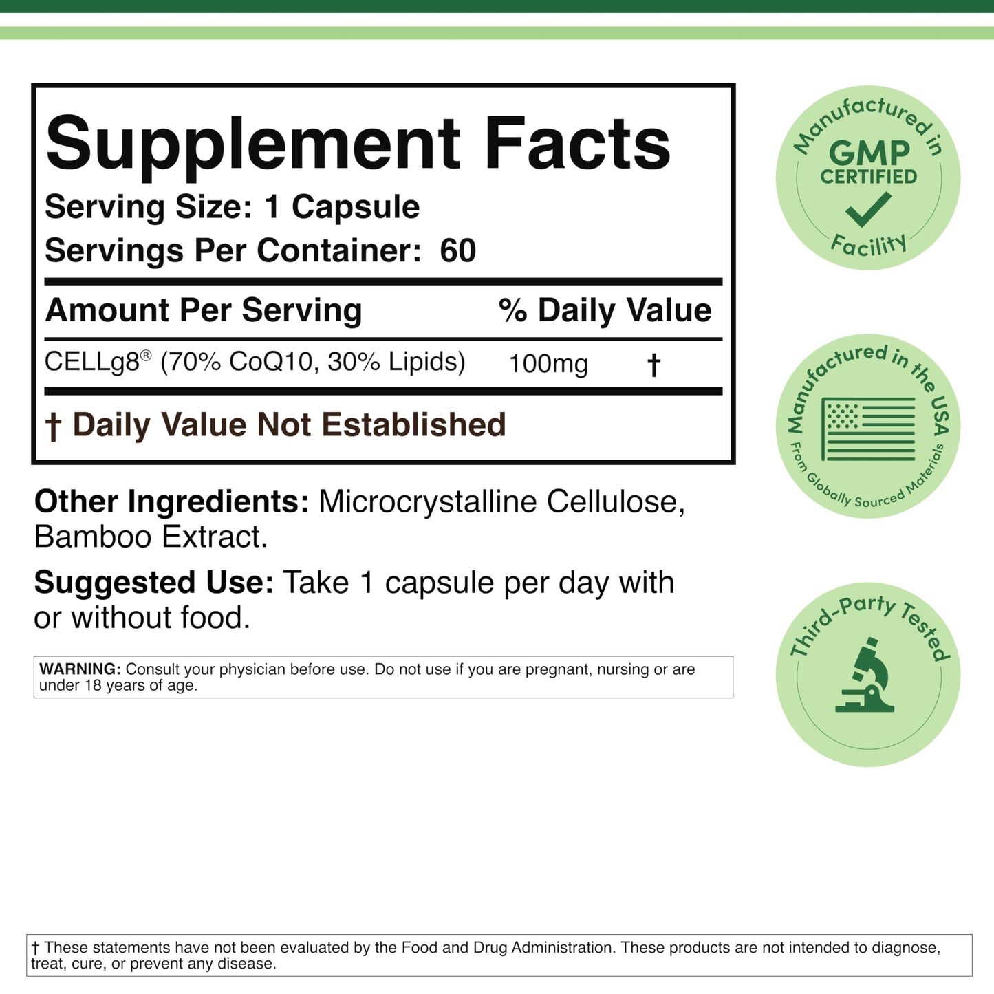 Double Wood Supplements Liposomal CoQ10 100mg CELLg8, Energy + Heart Health Support, 60 Capsules
