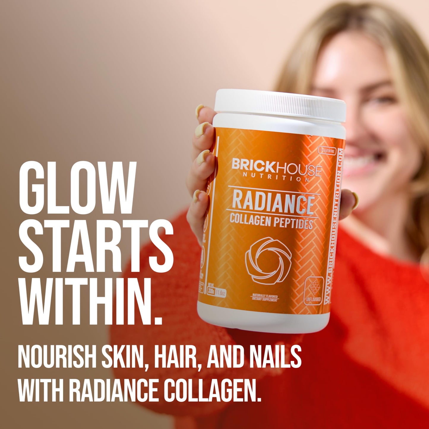 BRICKHOUSE NUTRITION Radiance Collagen Peptides Powder for Skin & Hair Growth - Unflavored, 12