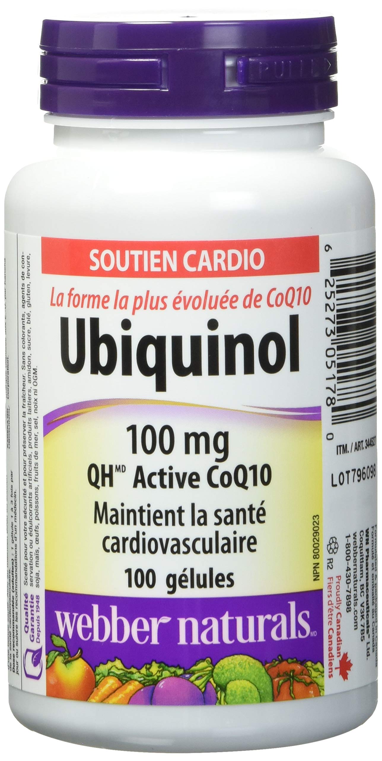 Webber Naturals Ubiquinol 100mg QH Active CoQ10 Softgels, 100 Softgels