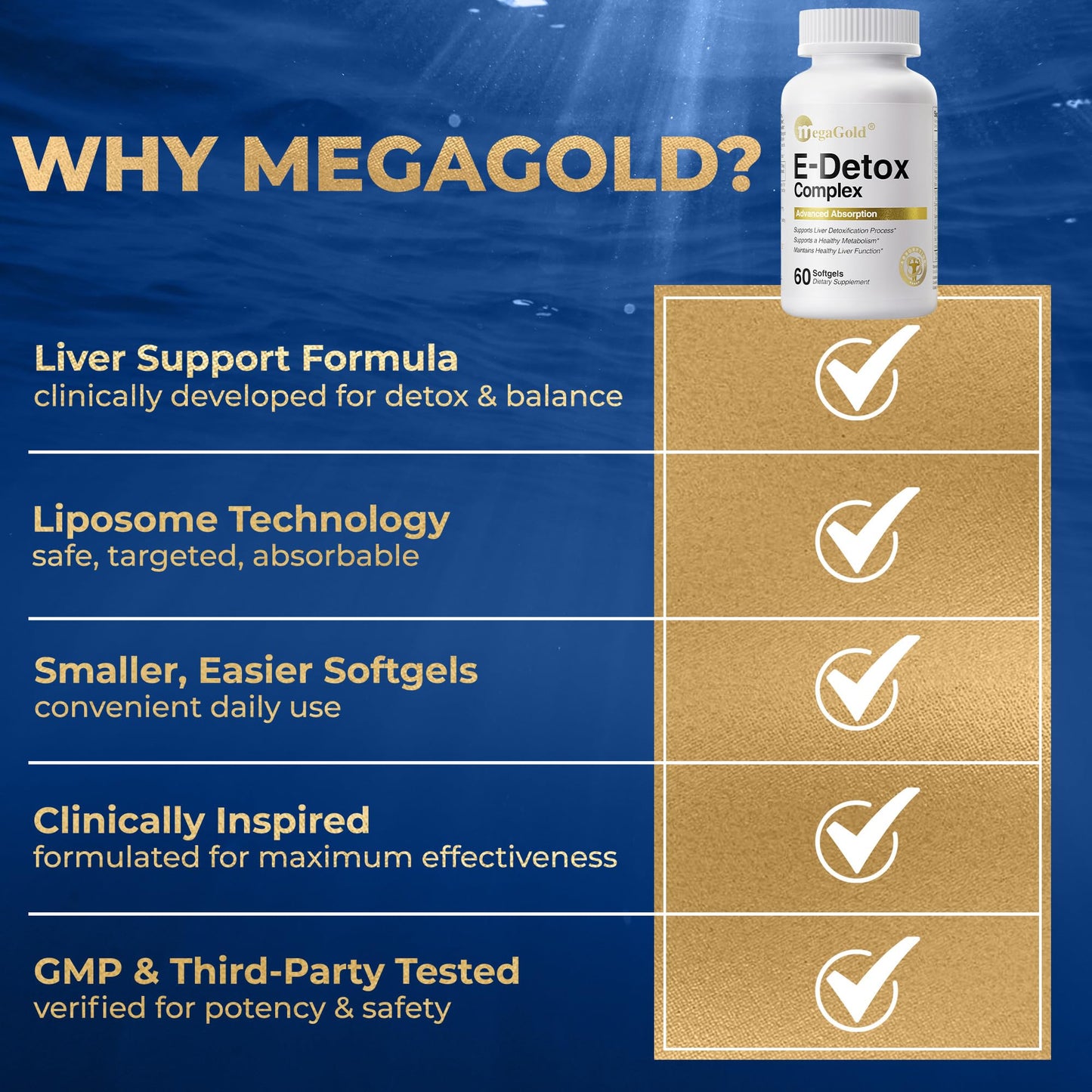 MegaGold Liver Support Complex Milk Thistle Curcumin BioPerine Softgel, 60 Softgels