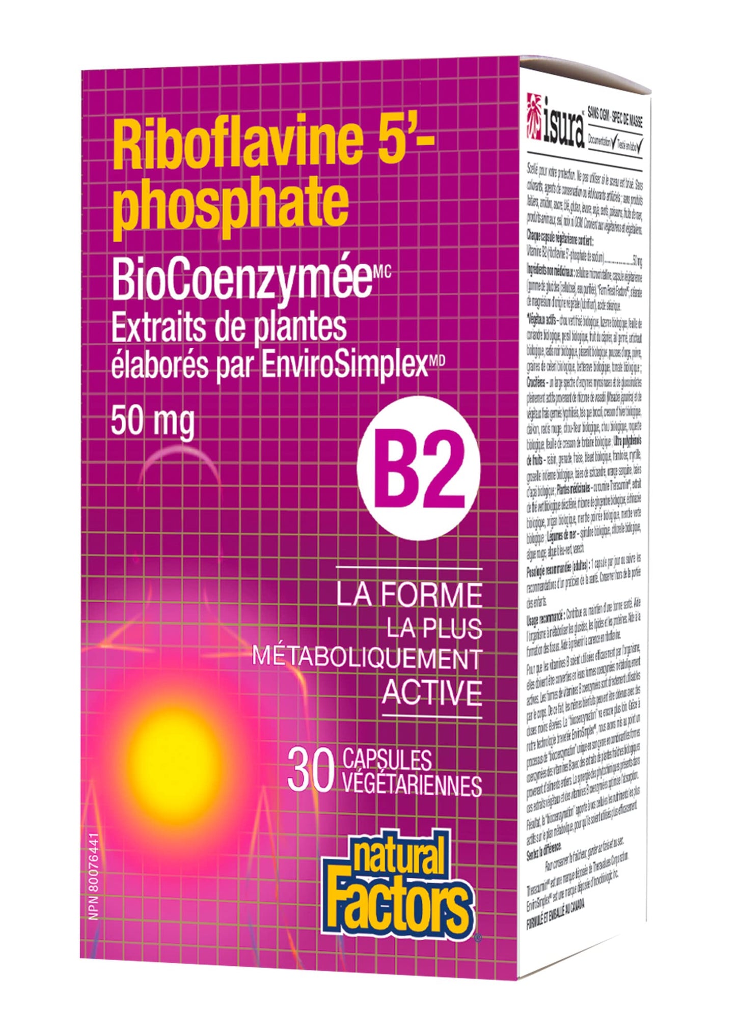 Natural Factors BioCoenzymated Riboflavin-5'-Phosphate 50mg Capsule, 30 Capsules