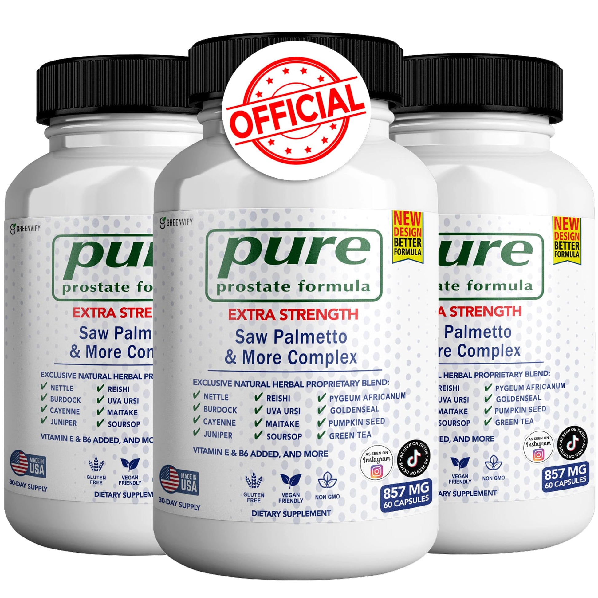 GREENVIFY Pure Prostate Formula Saw Palmetto & More Complex 857 mg Prostate Supplements for Men 180 Capsules