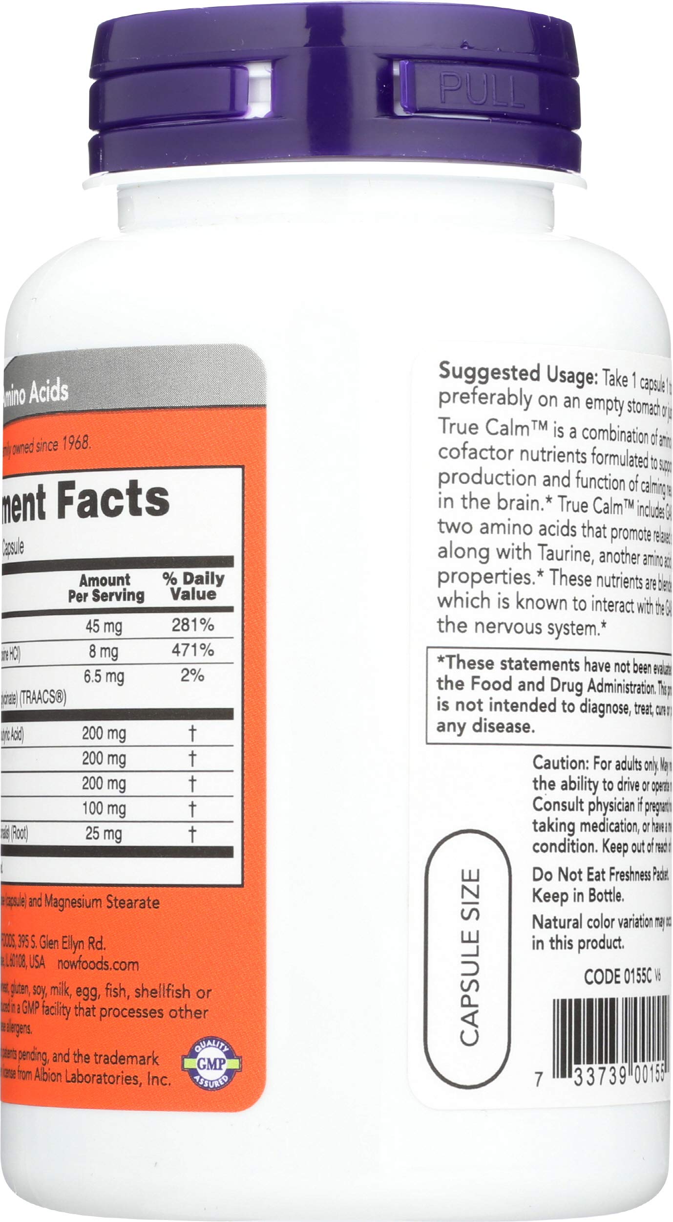 NOW Foods True Calm Amino Relaxer Capsules, 180 Count
