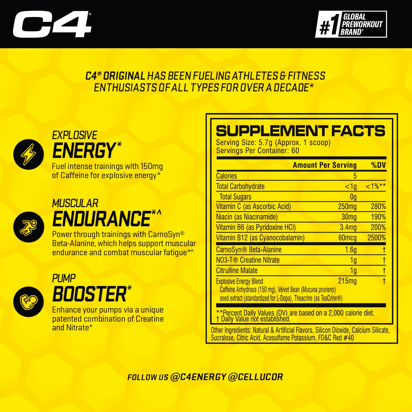 C4 Original Pre Workout Powder Strawberry Margarita, 12.1 oz