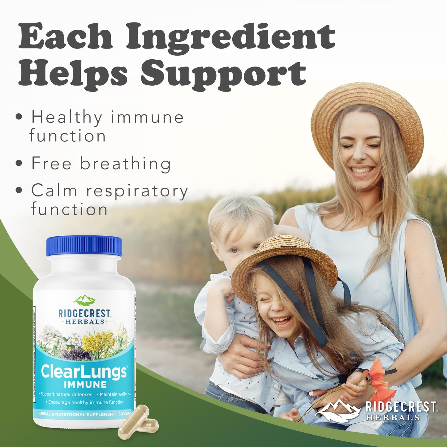 RidgeCrest Herbals ClearLungs Immune, Lung Support Supplement Capsules 60