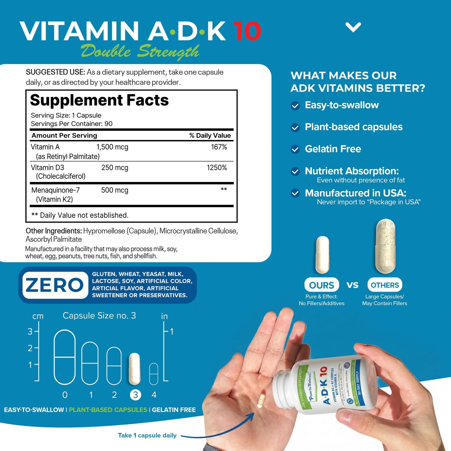Power By Naturals ADK Vitamin Supplement Capsule, 180 Capsules