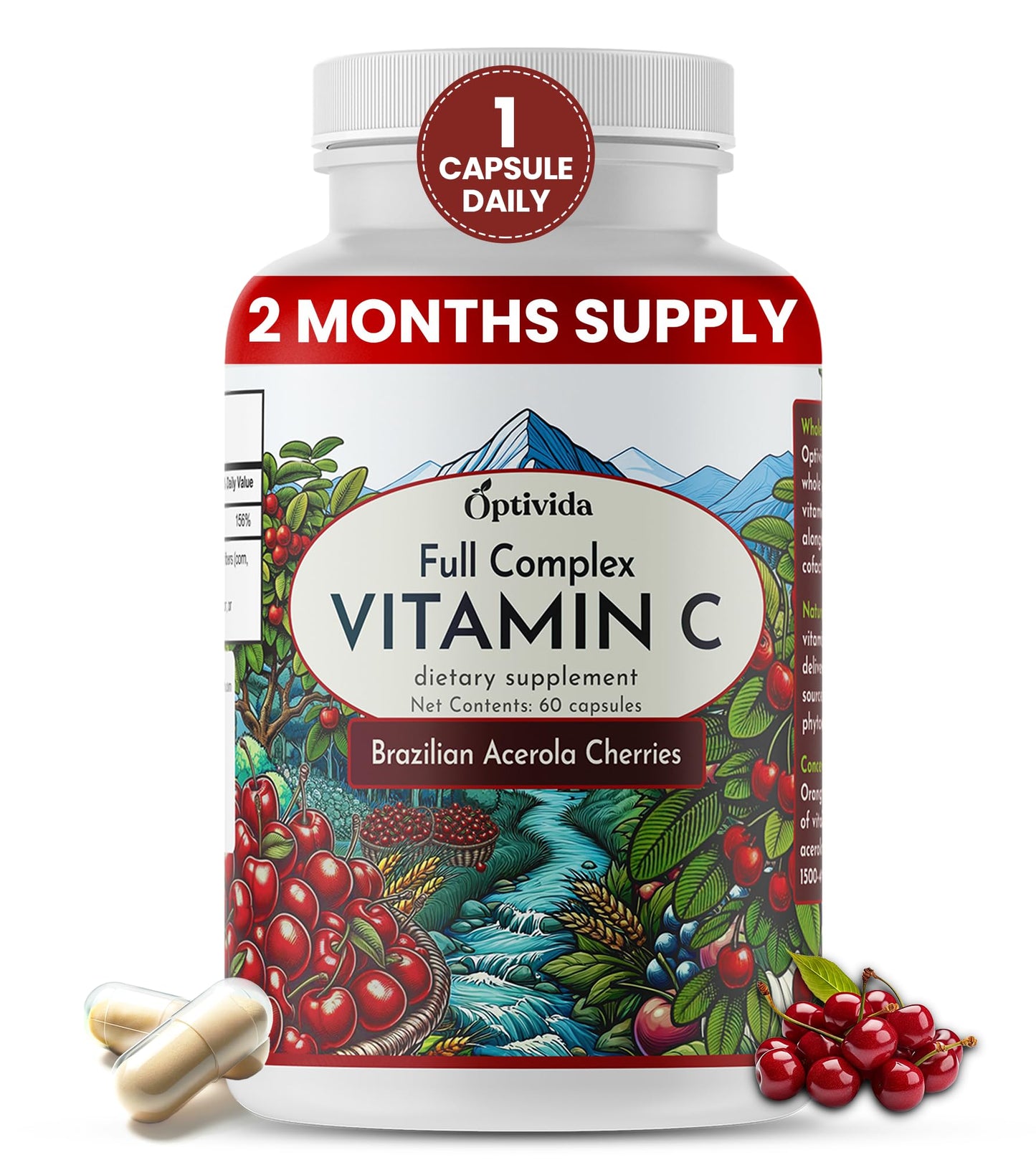 OPTIVIDA Acerola Cherry Vitamin C Capsules, 60 Count