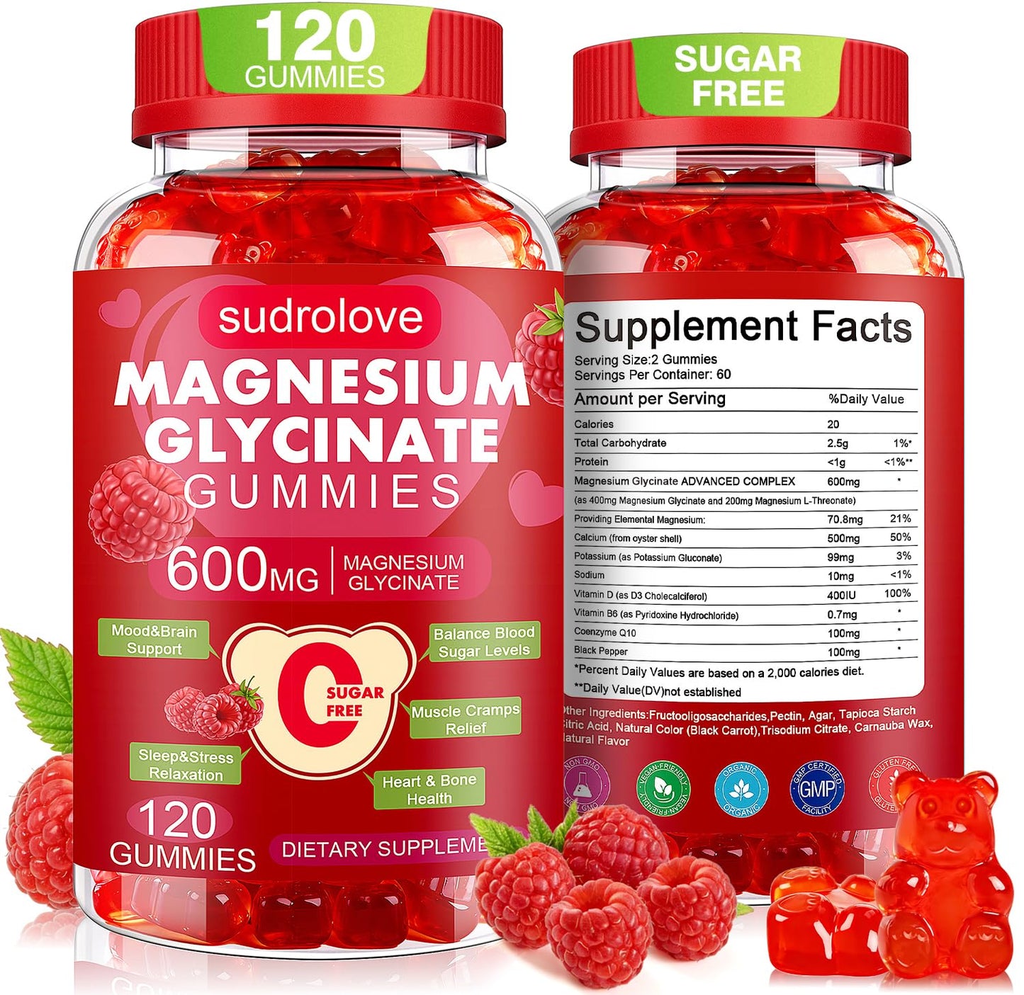 Sudrolove Magnesium Glycinate Gummies 120 Count