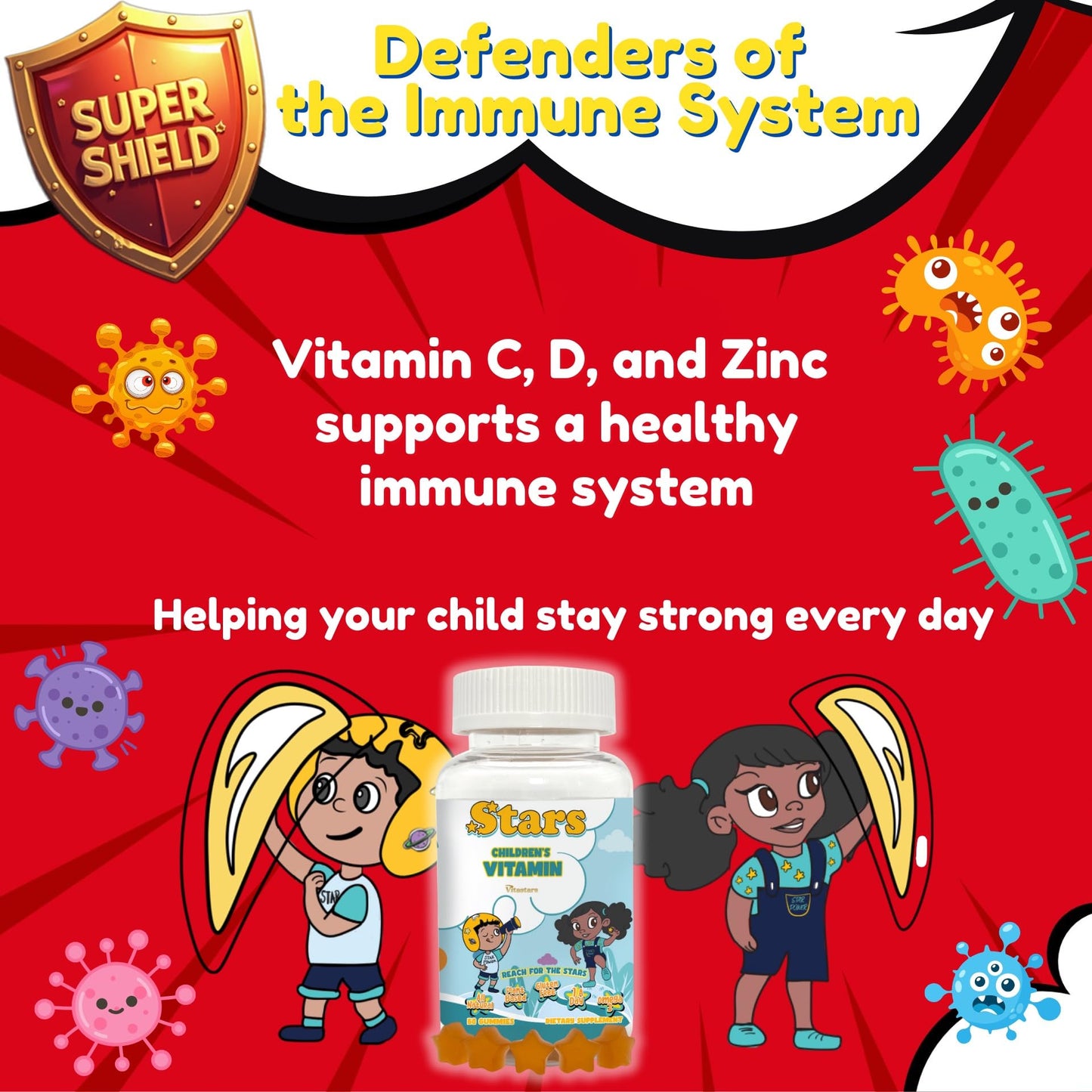 Vitastars Stars Kids Multivitamin Gummies with Omega 3, 60 Gummies