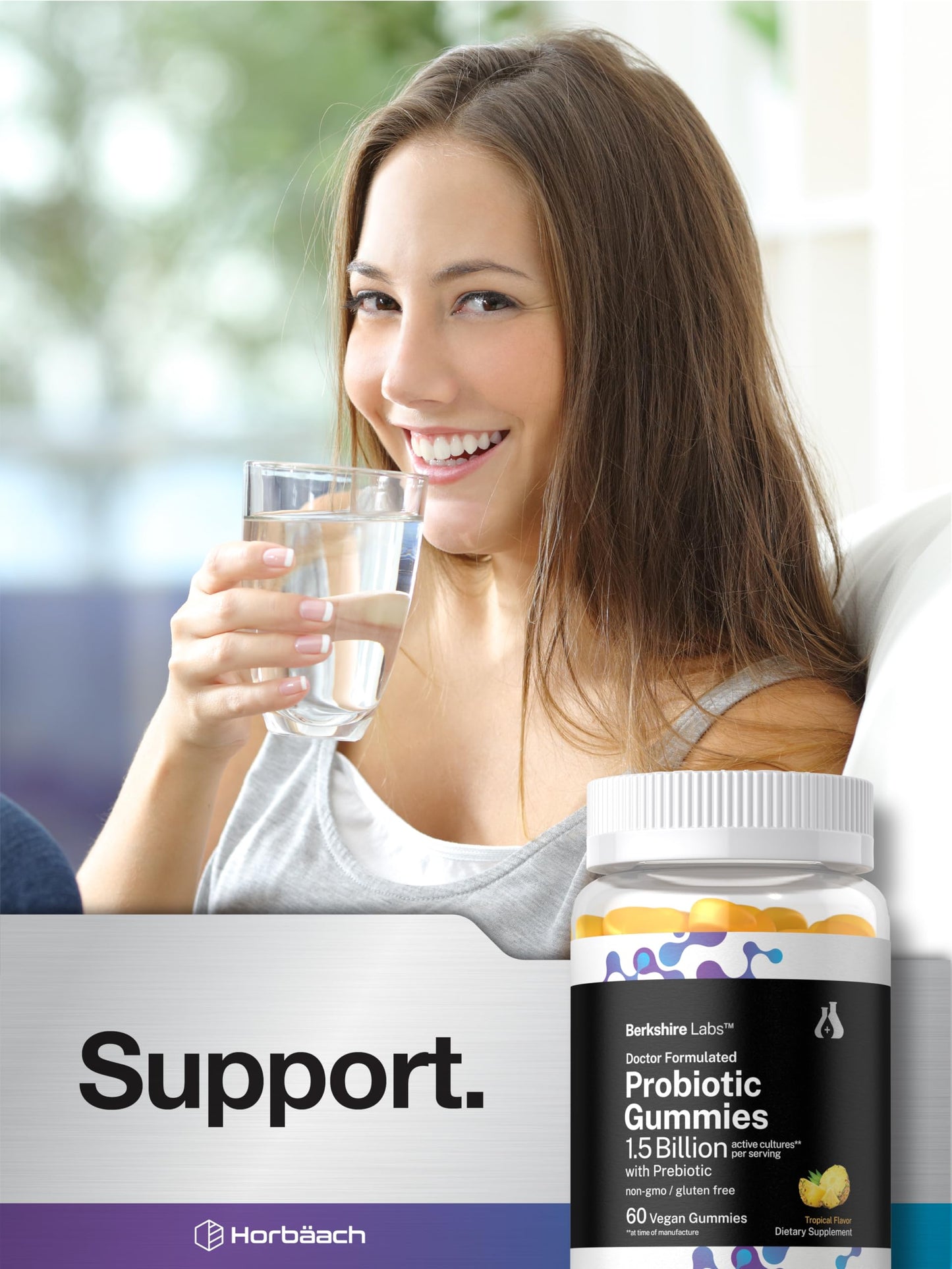 Horbäach Probiotic Gummies 1.5 Billion CFU, 60 Gummies