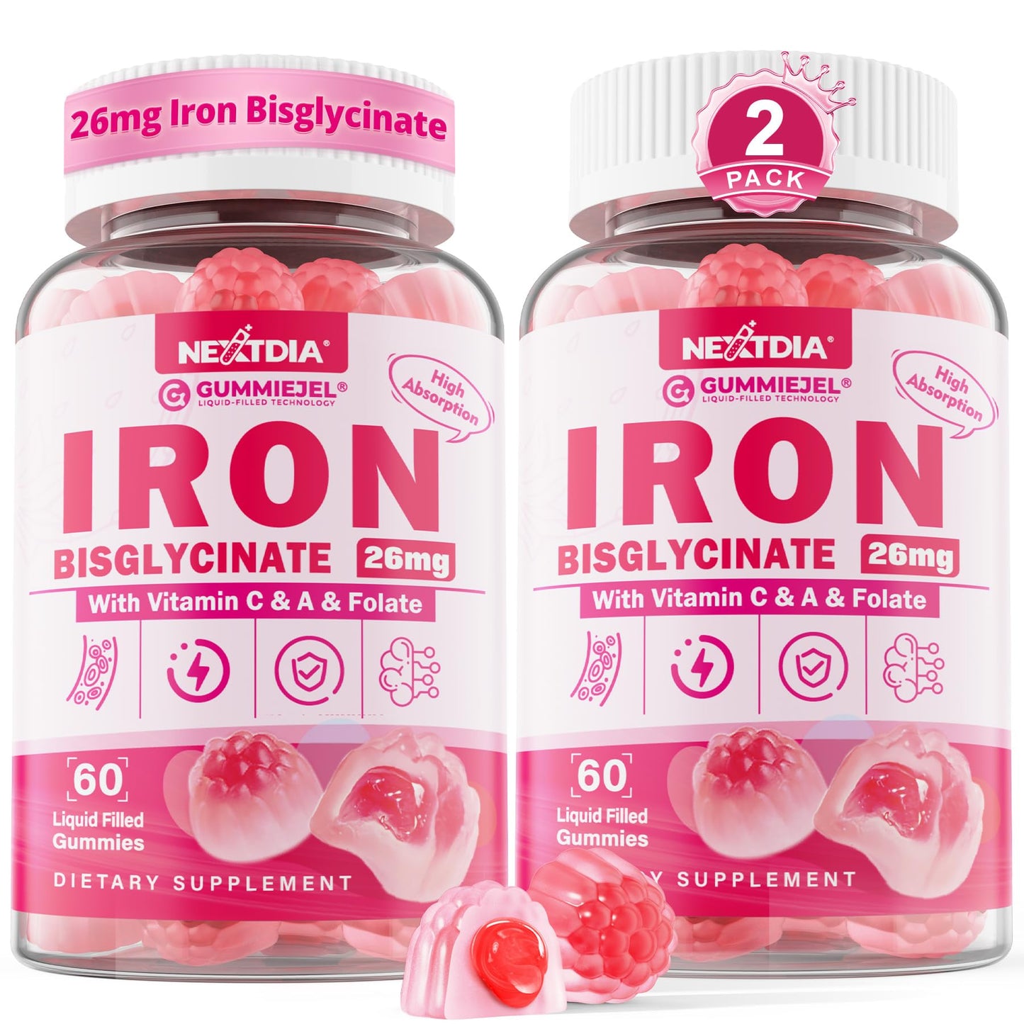 Nextdia Iron Bisglycinate 26mg Filled Gummies 120