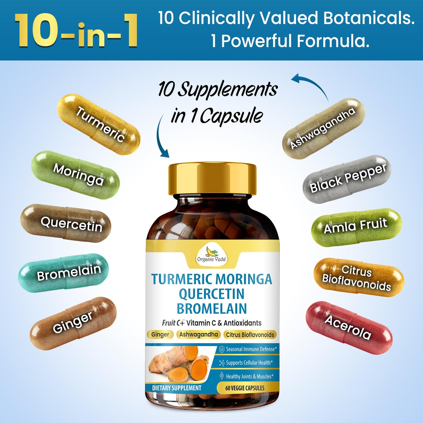 Organic Veda Turmeric Moringa Quercetin with Bromelain, 60 Capsules