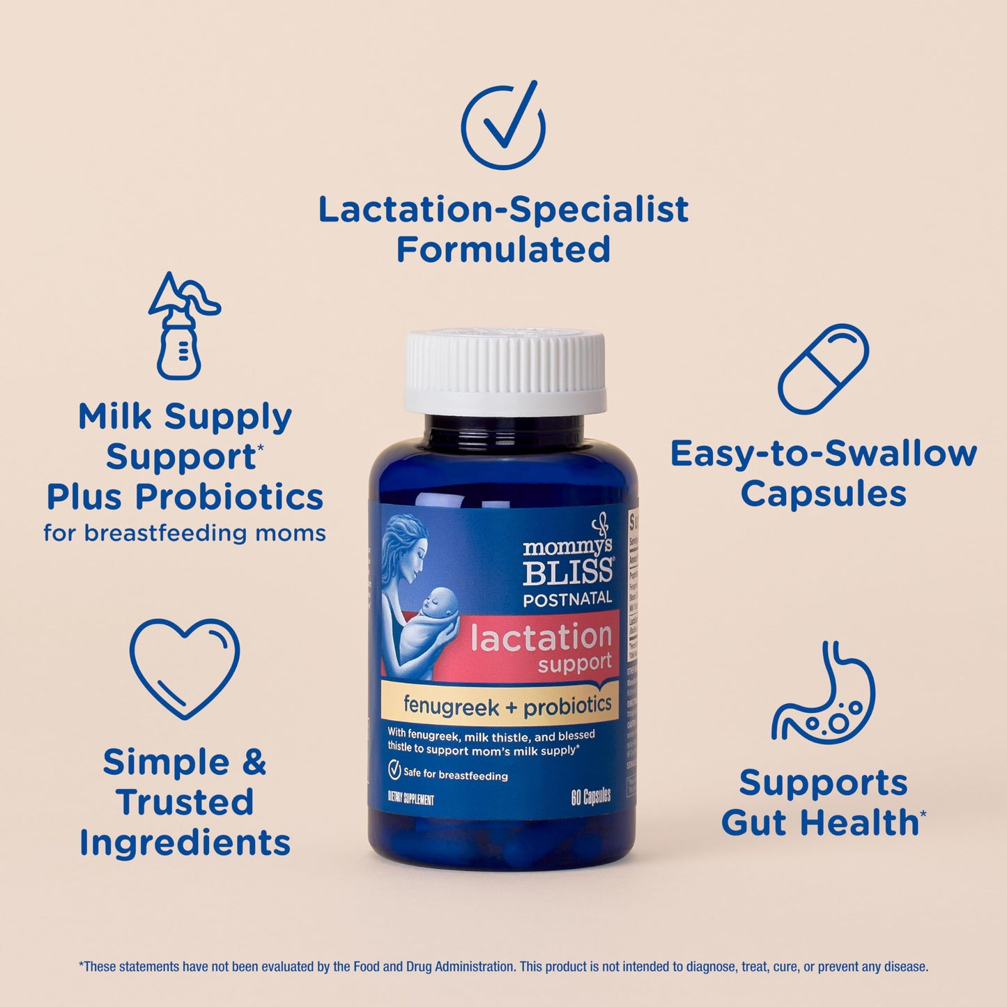 Mommy's Bliss Postnatal Lactation Support Supplement with Probiotics Capsule 60 Count