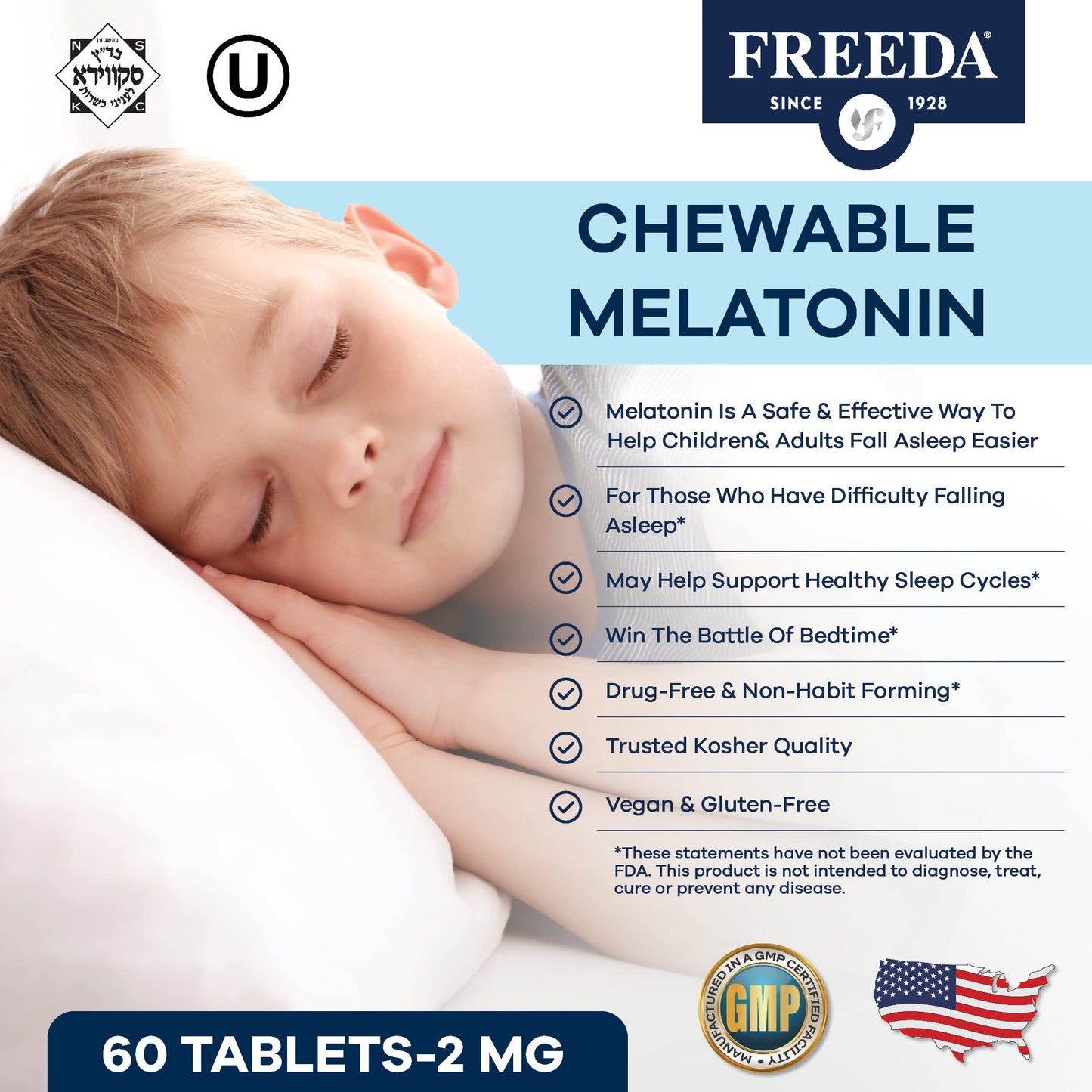 FREEDA Melatonin 2mg Sugar-Free Chewables, 240 Tablets