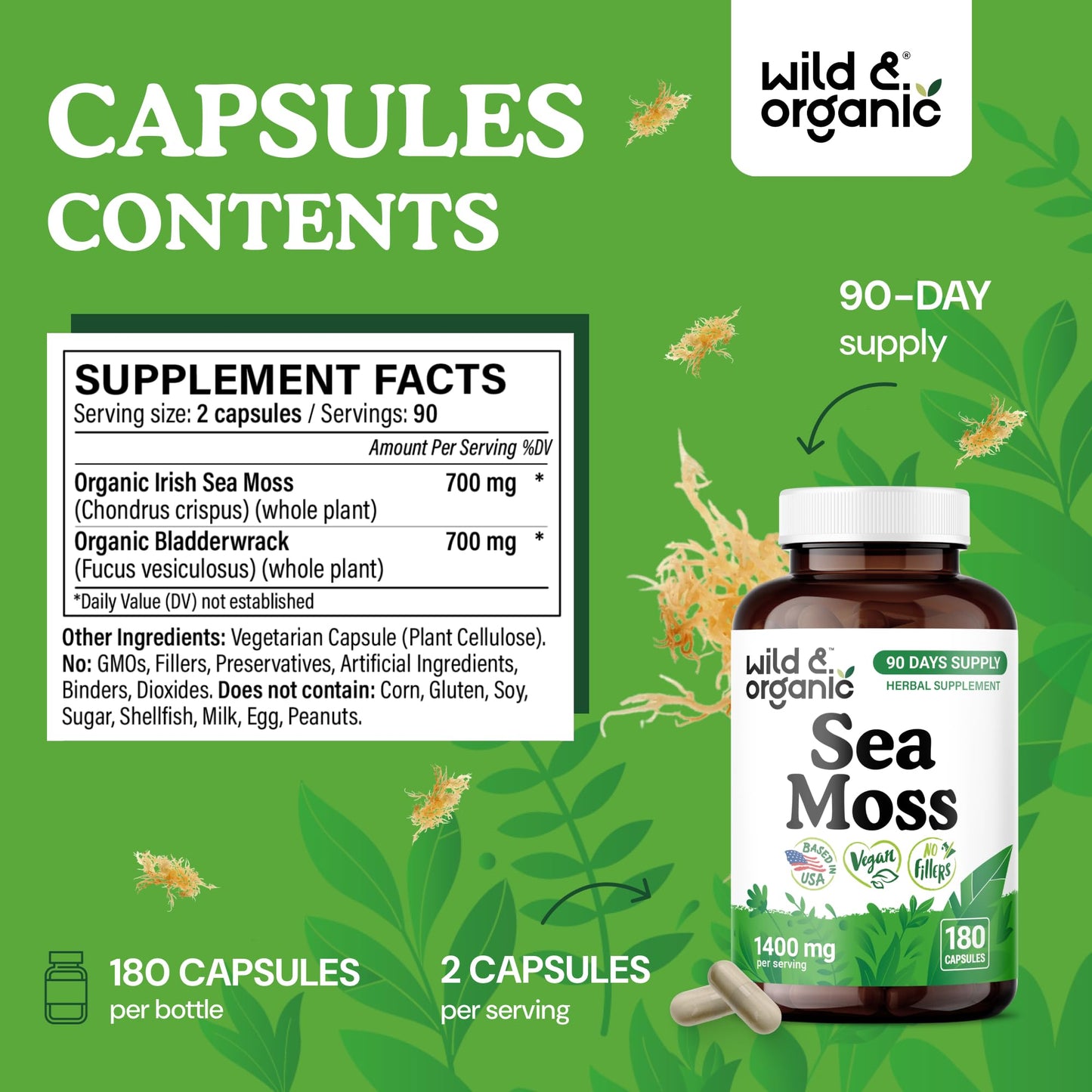 Wild & Organic Sea Moss Capsules 180 Count