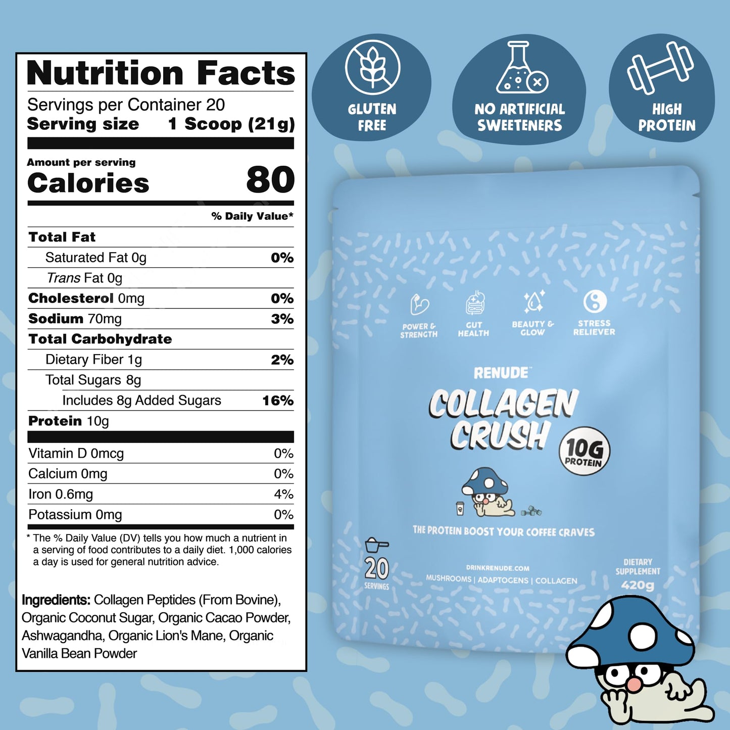 Renude Collagen Crush Protein Coffee Creamer with Collagen Peptides Powder 14.8 oz