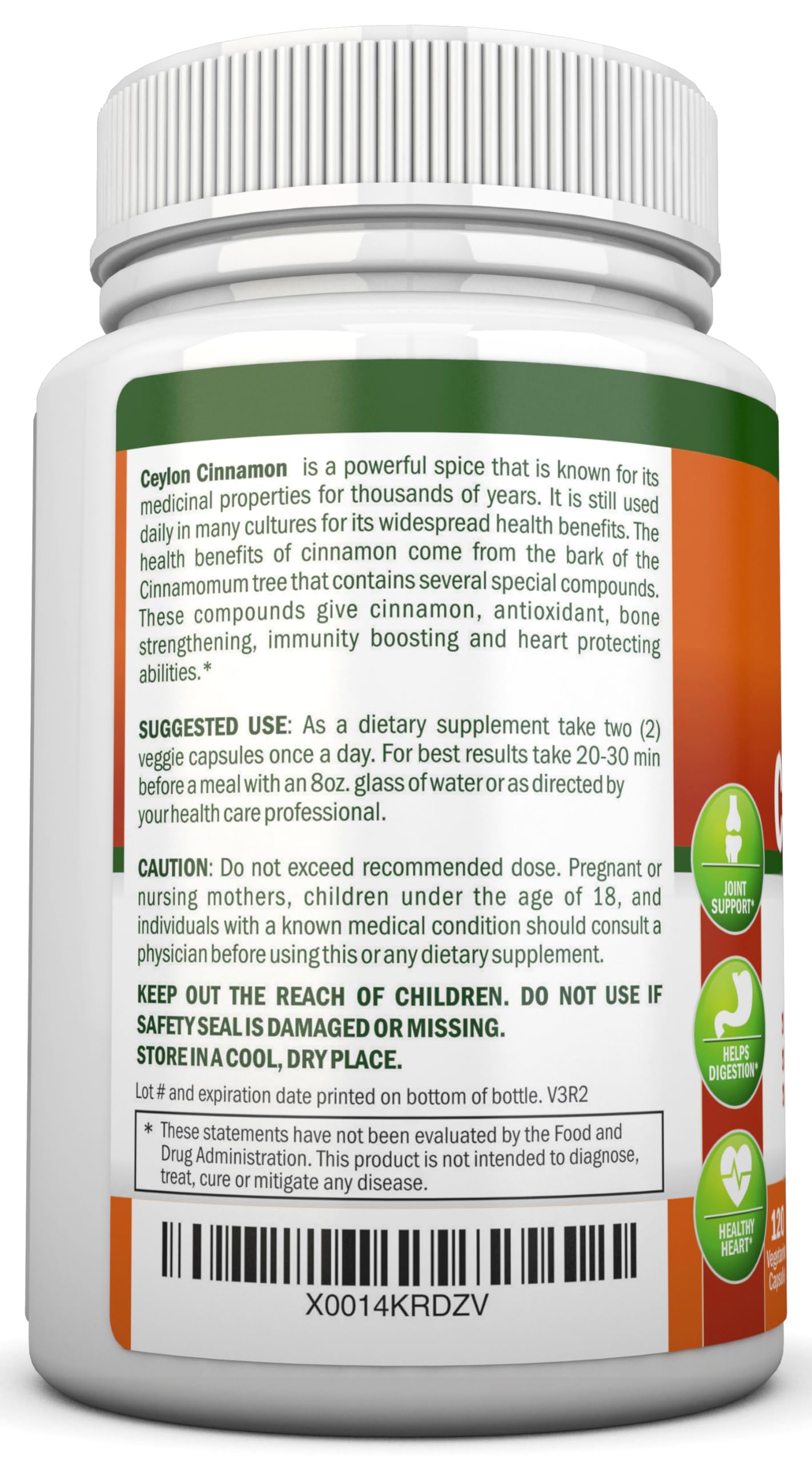 NutriONN Organic Ceylon Cinnamon 1200 mg Capsules, 120 Count