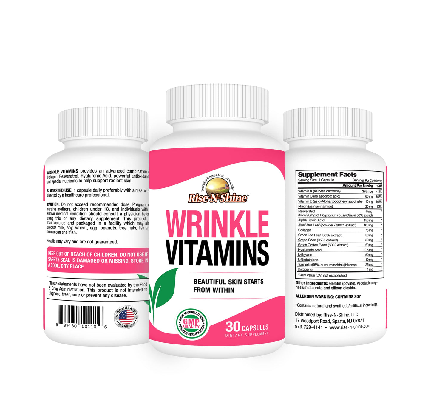 Rise-N-Shine Wrinkle Vitamins Skin Supplement Capsules, 30 Count