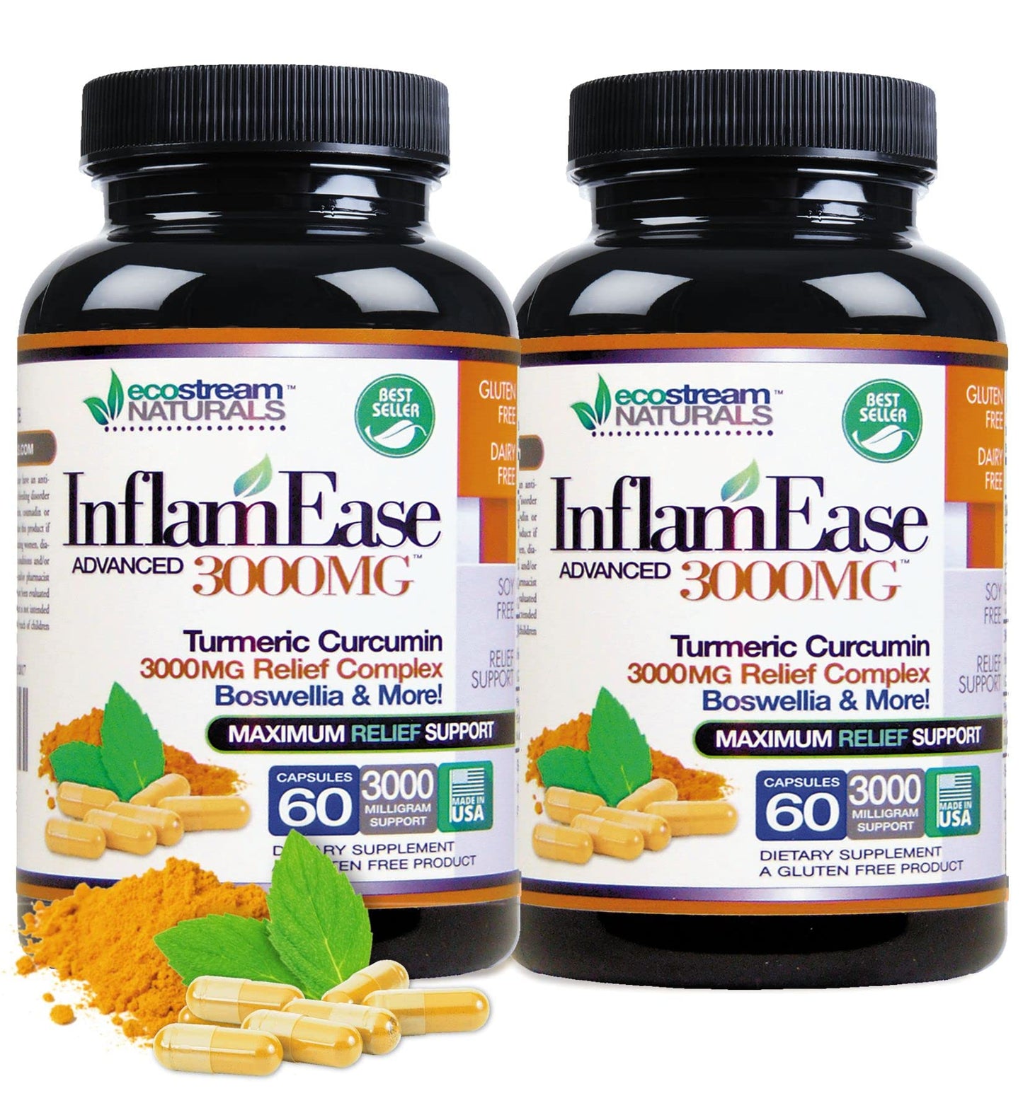 ecostream Naturals Advanced InflamEase with Turmeric, Curcumin, Enzymes and Boswellia Capsules, 120 Count