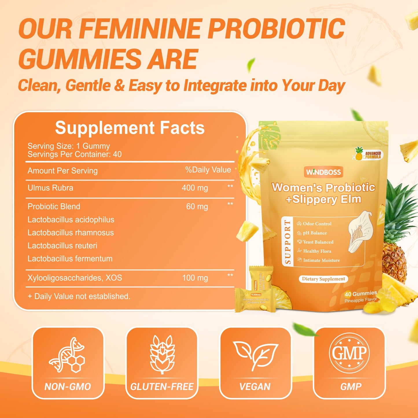 Windboss Her Juicy Womens Probiotic Gummies 40 Gummies