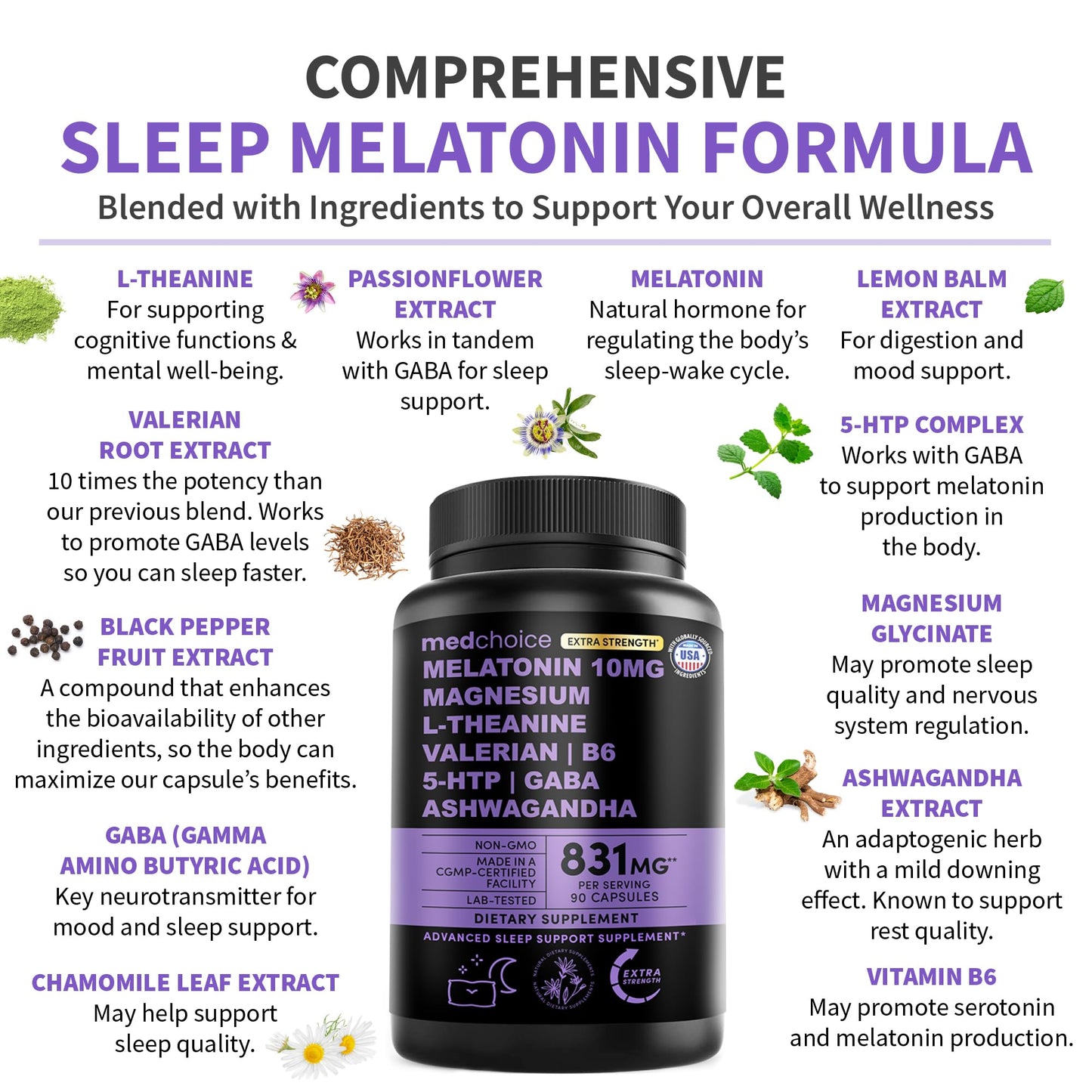 MEDCHOICE 12-in-1 Melatonin Sleep Capsules, 180 Capsules