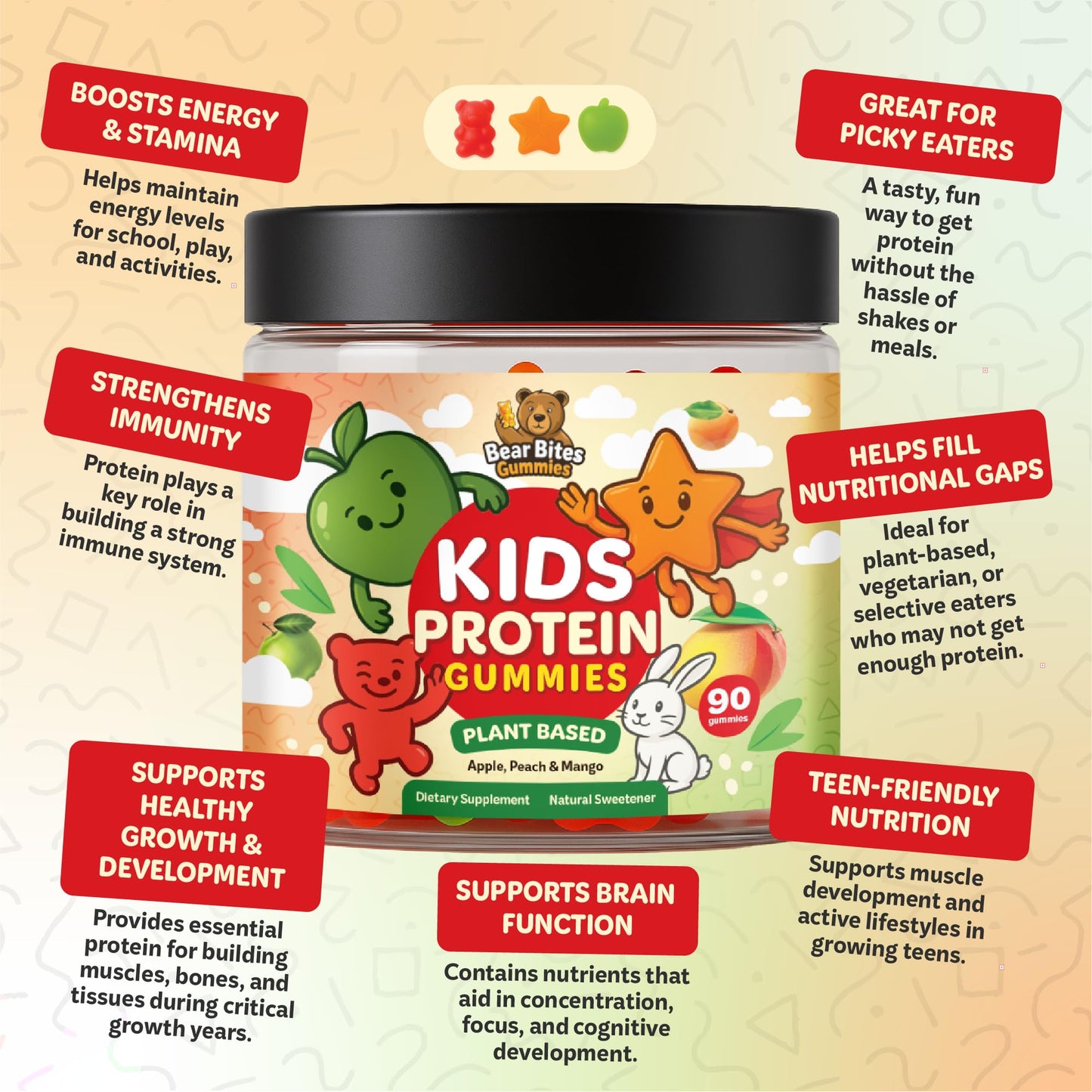 Bear Bites Gummies Plant Based Kids Protein Gummy 90 Count