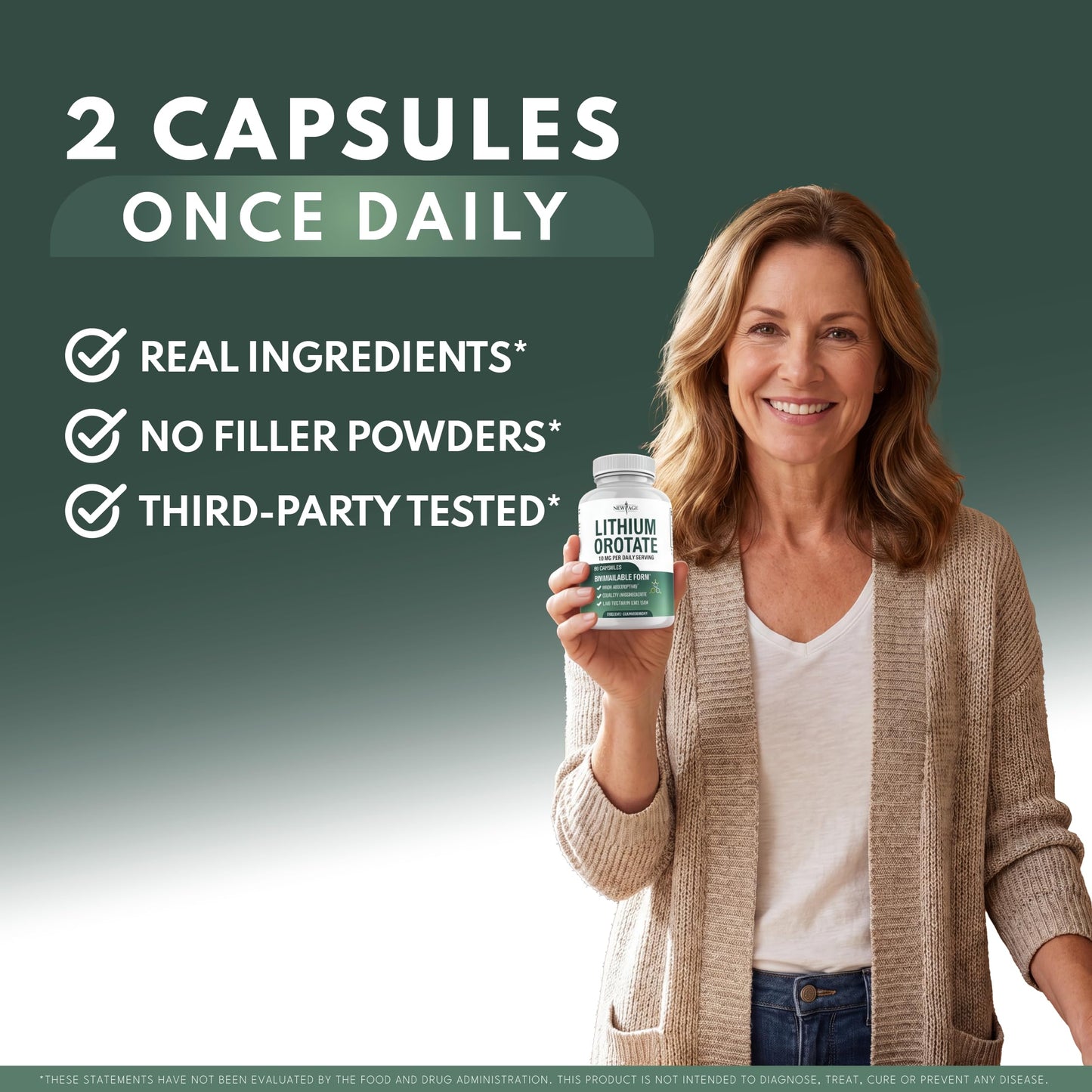 NEW AGE Lithium Orotate 10mg (5mg per Capsule), 120 Veggie Capsules