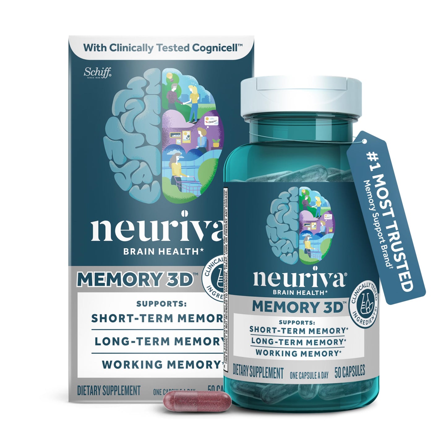 NEURIVA Memory 3D Brain Supplement Capsules, 50 Count